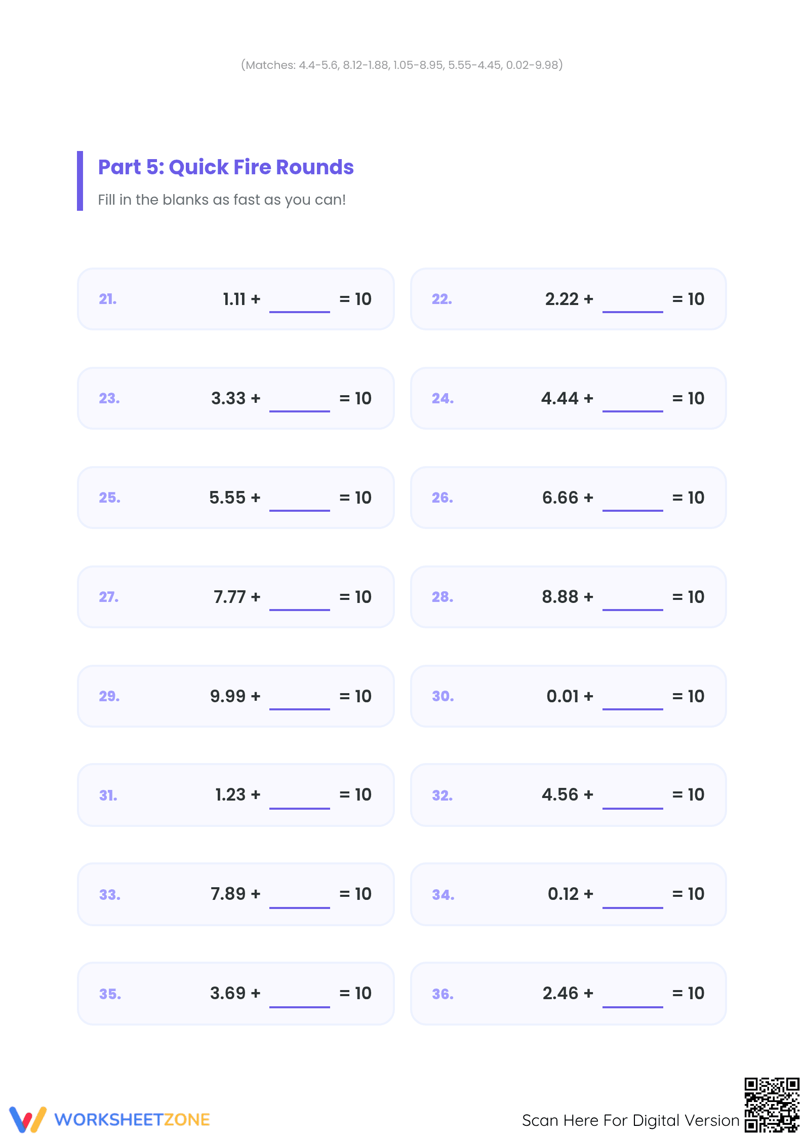 Grade 5-7 Adding Decimals — Printable No-Prep Worksheet - Page 4