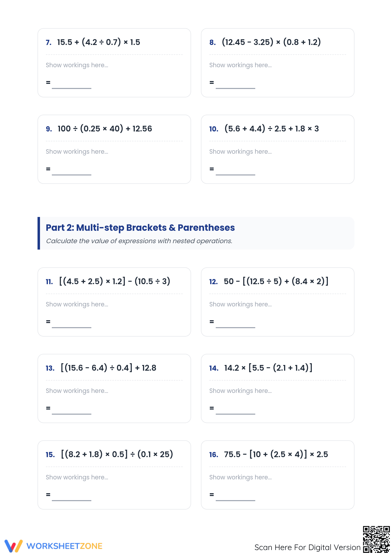 Essential Decimal Order of Operations (PEMDAS) Math Worksheets - Page 2