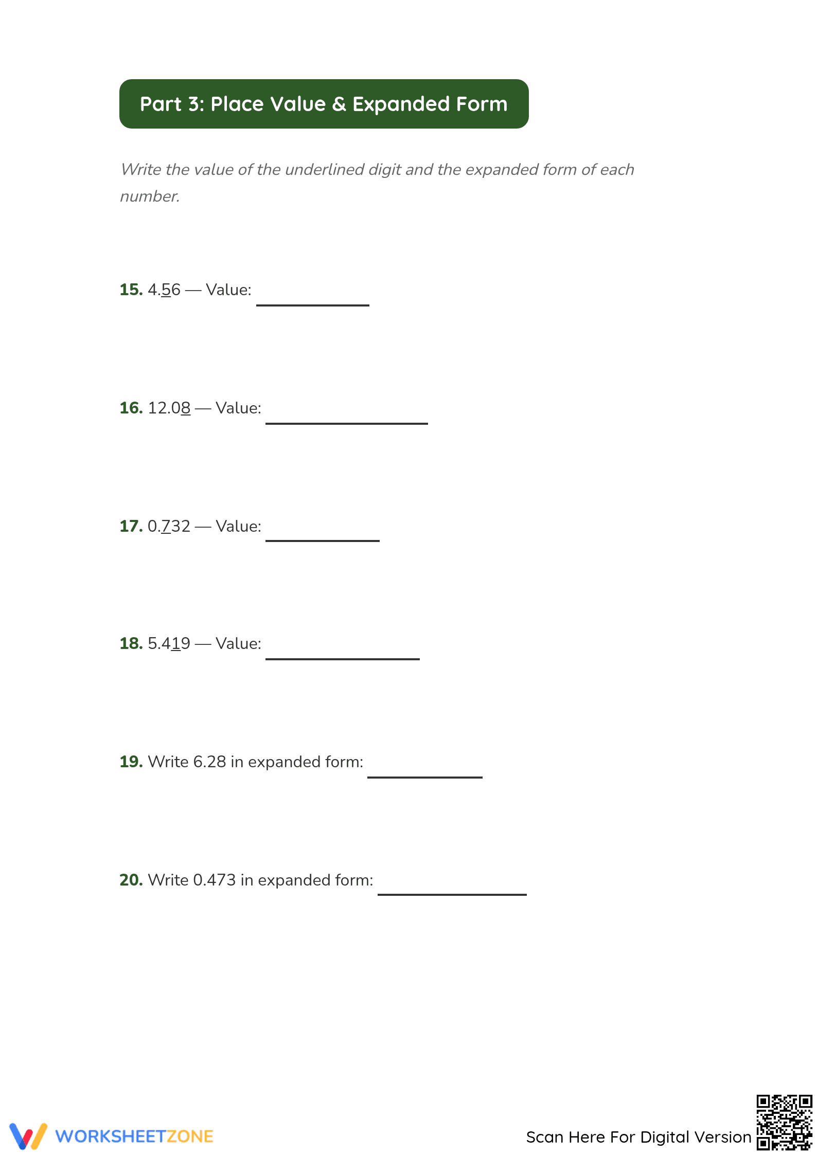 Printable Grade 4 Decimals Chapter 7 Mastery Worksheet - Page 3