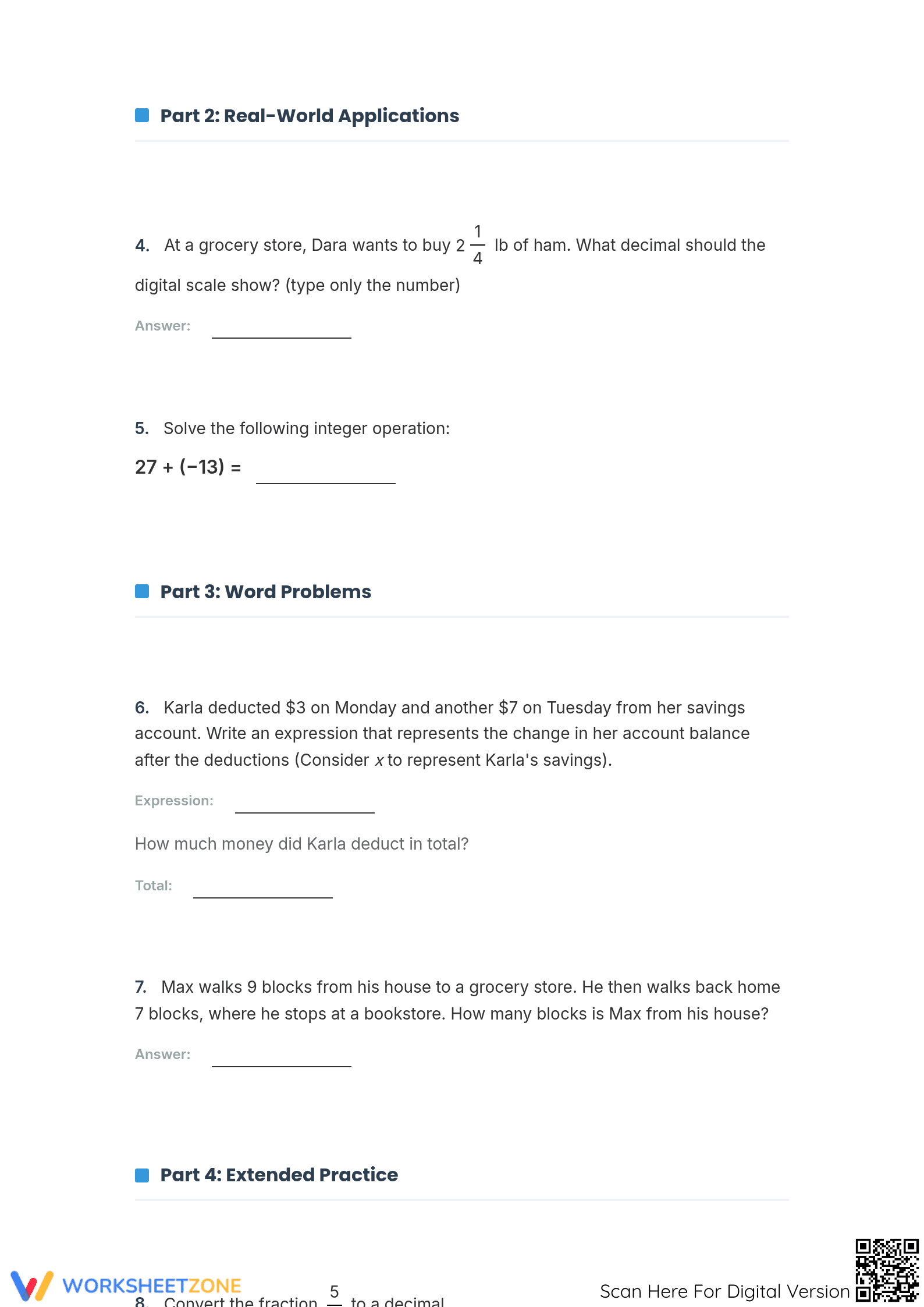 Aligned Grade 7 Decimals Operations Worksheet - Page 2