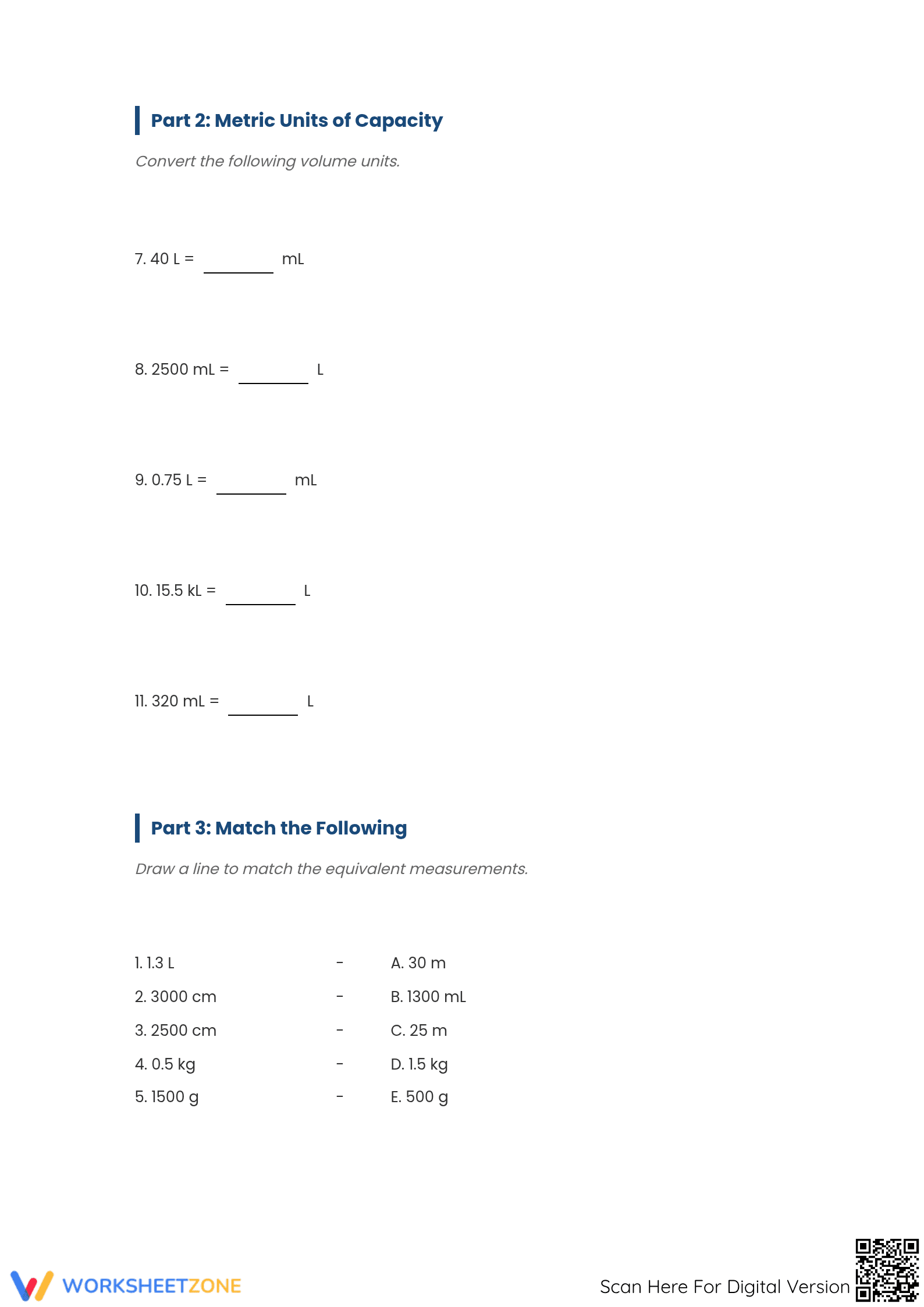Essential Metric Conversions Worksheet | Grade 7 Math - Page 2