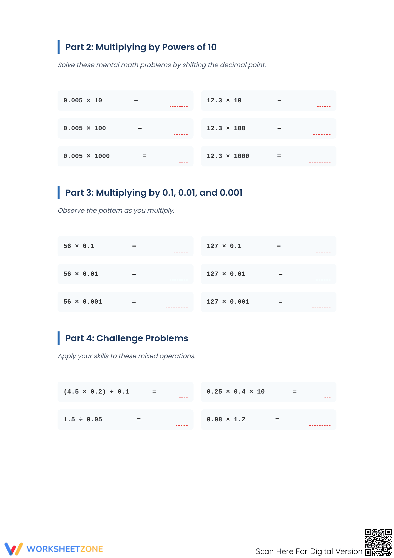 Grade 7 Decimals — Printable No-Prep Worksheet - Page 2