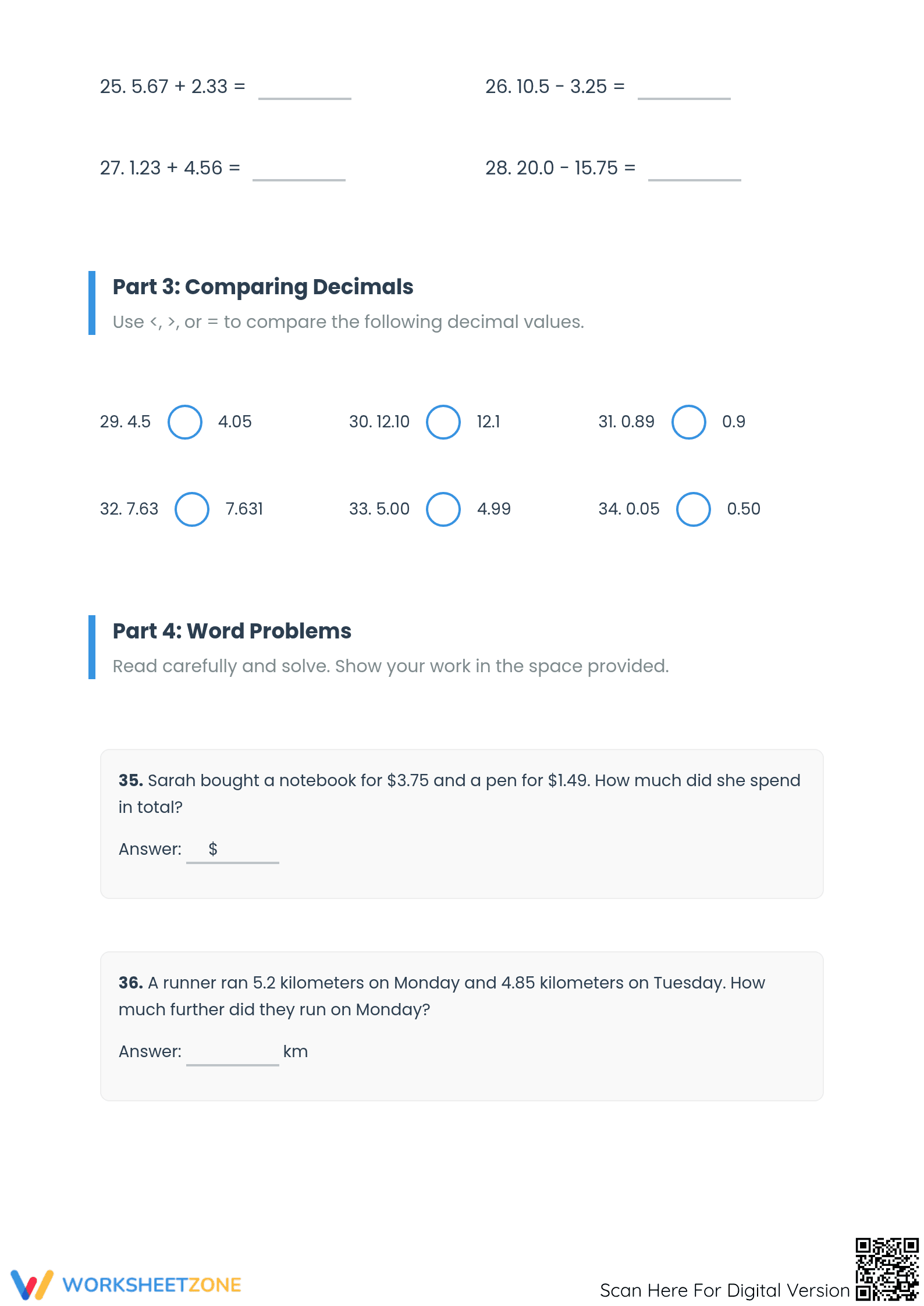 Adding and Subtracting Decimals Worksheet | Essential Grade 5 Math - Page 2