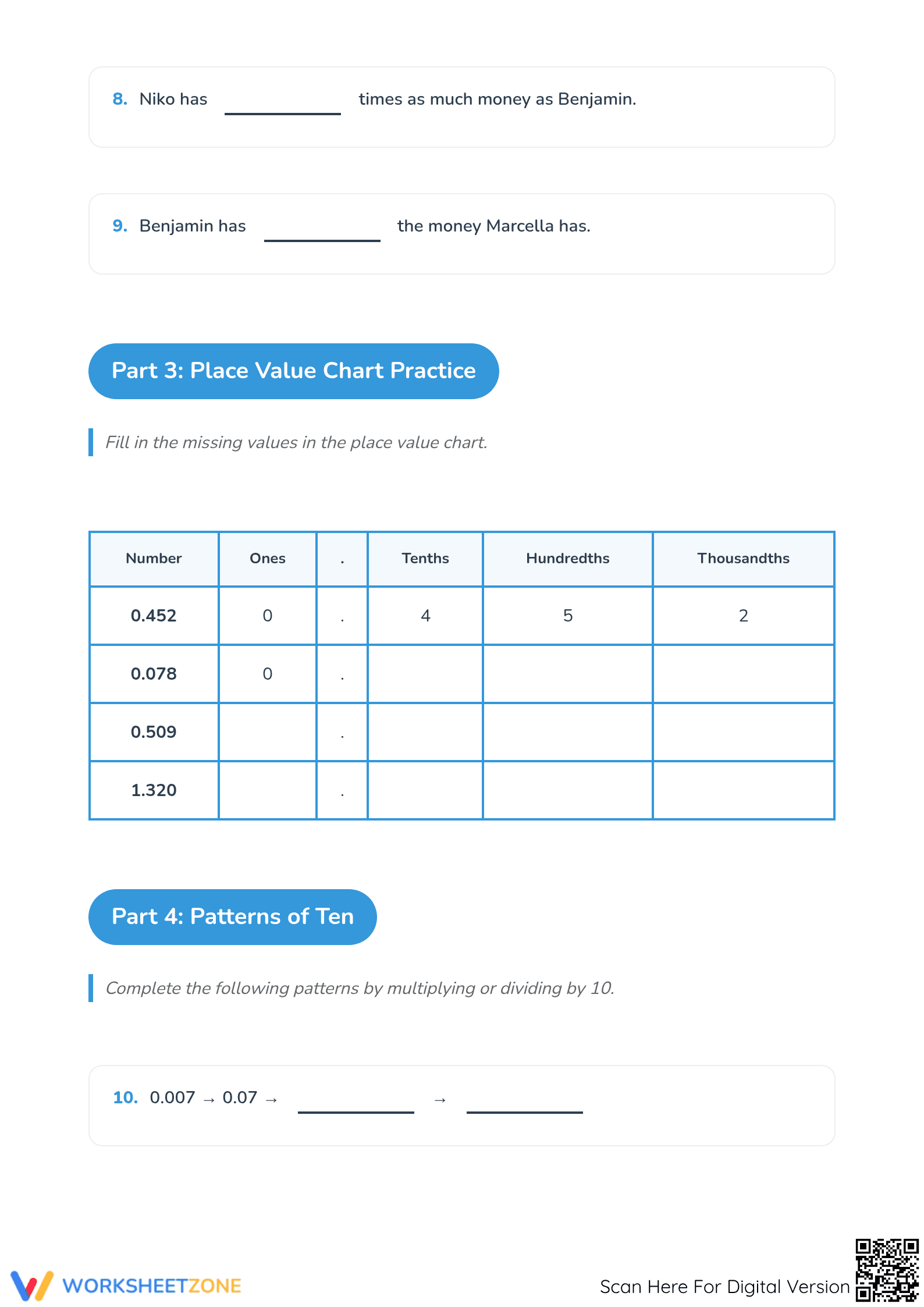 Printable Decimal Place Value Worksheet | Grade 5 Math - Page 3
