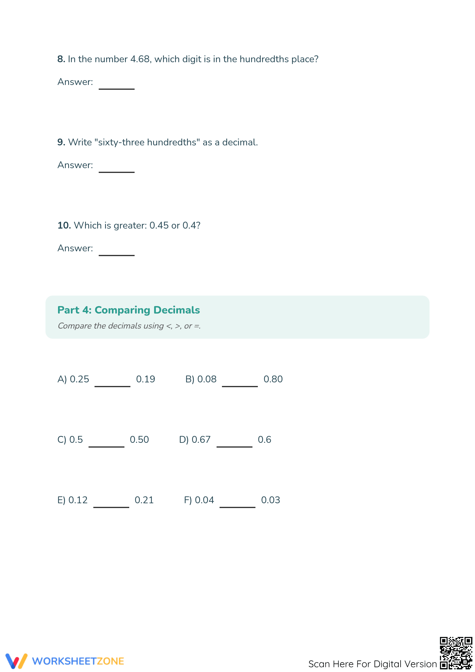 Hundredths 1 Worksheet: Essential Grade 4 Decimals Practice - Page 3