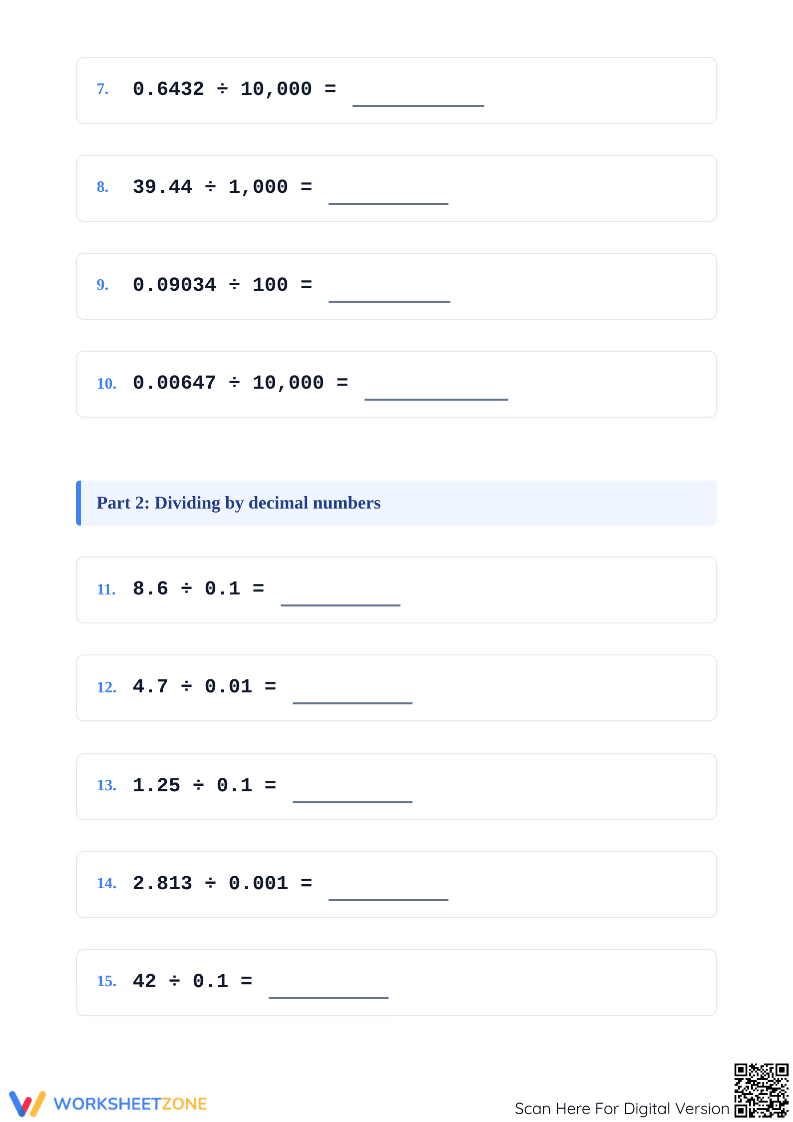 Printable Division of Decimals by Powers of 10 | Grade 5-7 - Page 2