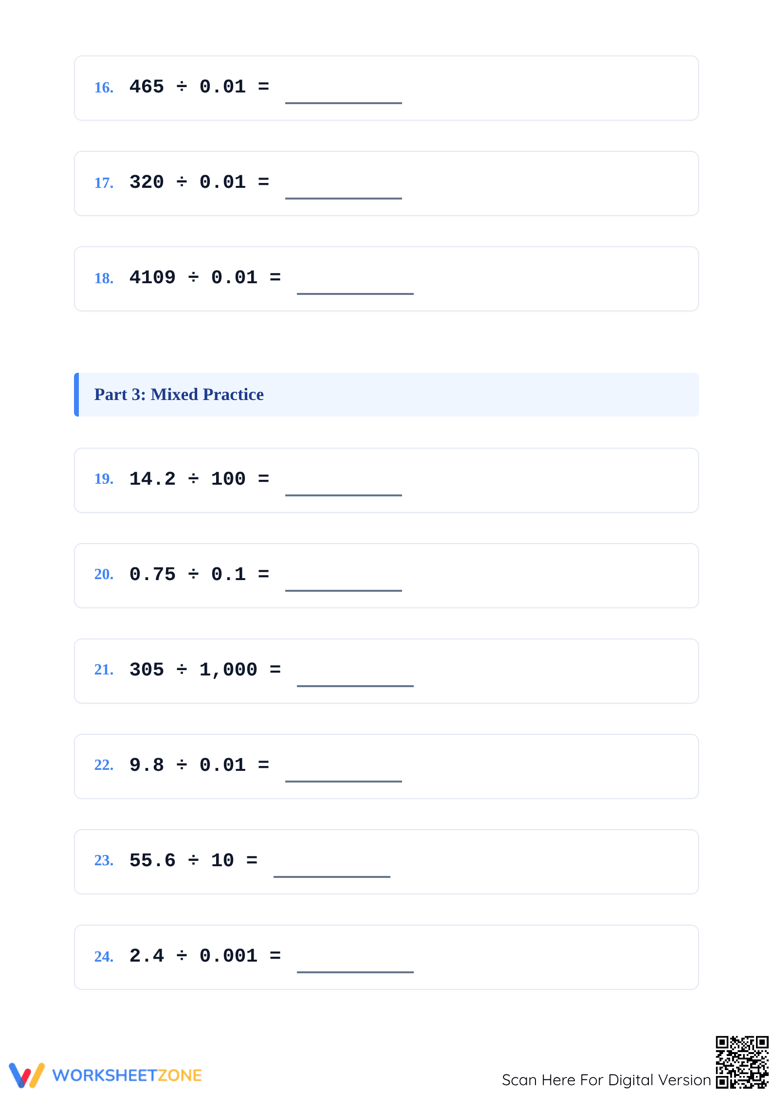 Printable Division of Decimals by Powers of 10 | Grade 5-7 - Page 3