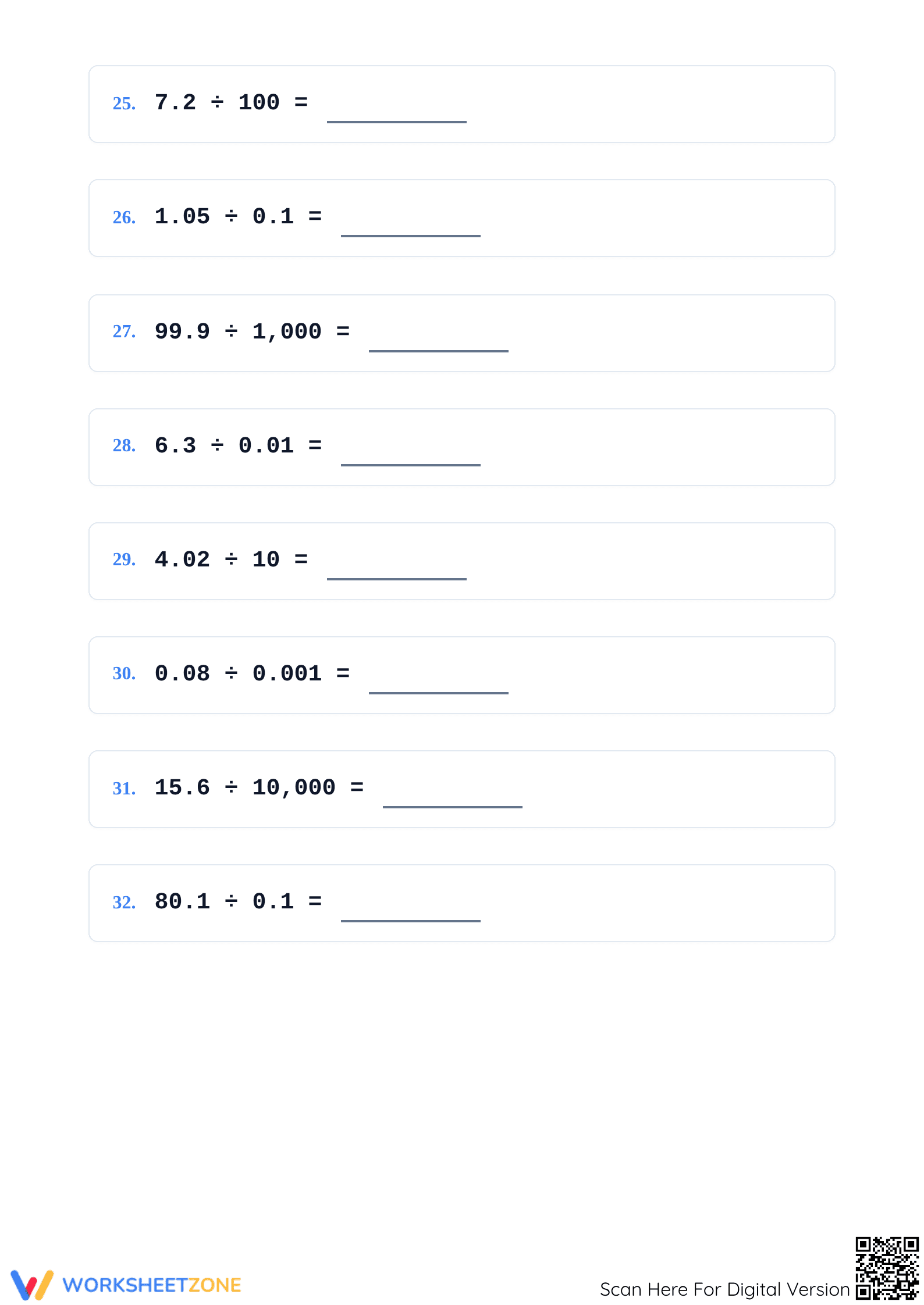 Printable Division of Decimals by Powers of 10 | Grade 5-7 - Page 4