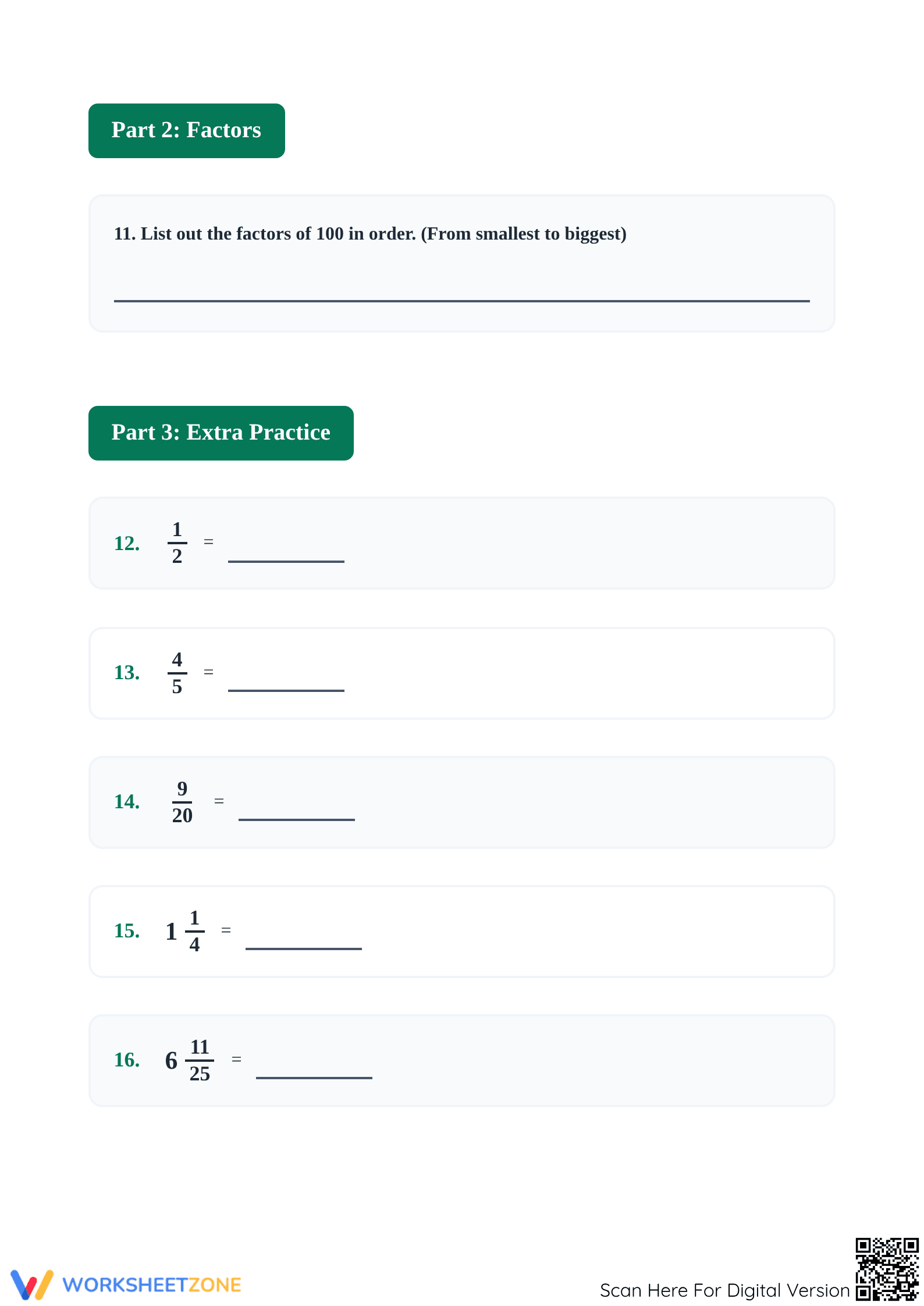 Printable: Fraction to Decimal Conversion Worksheet (Grades 4-7) - Page 3