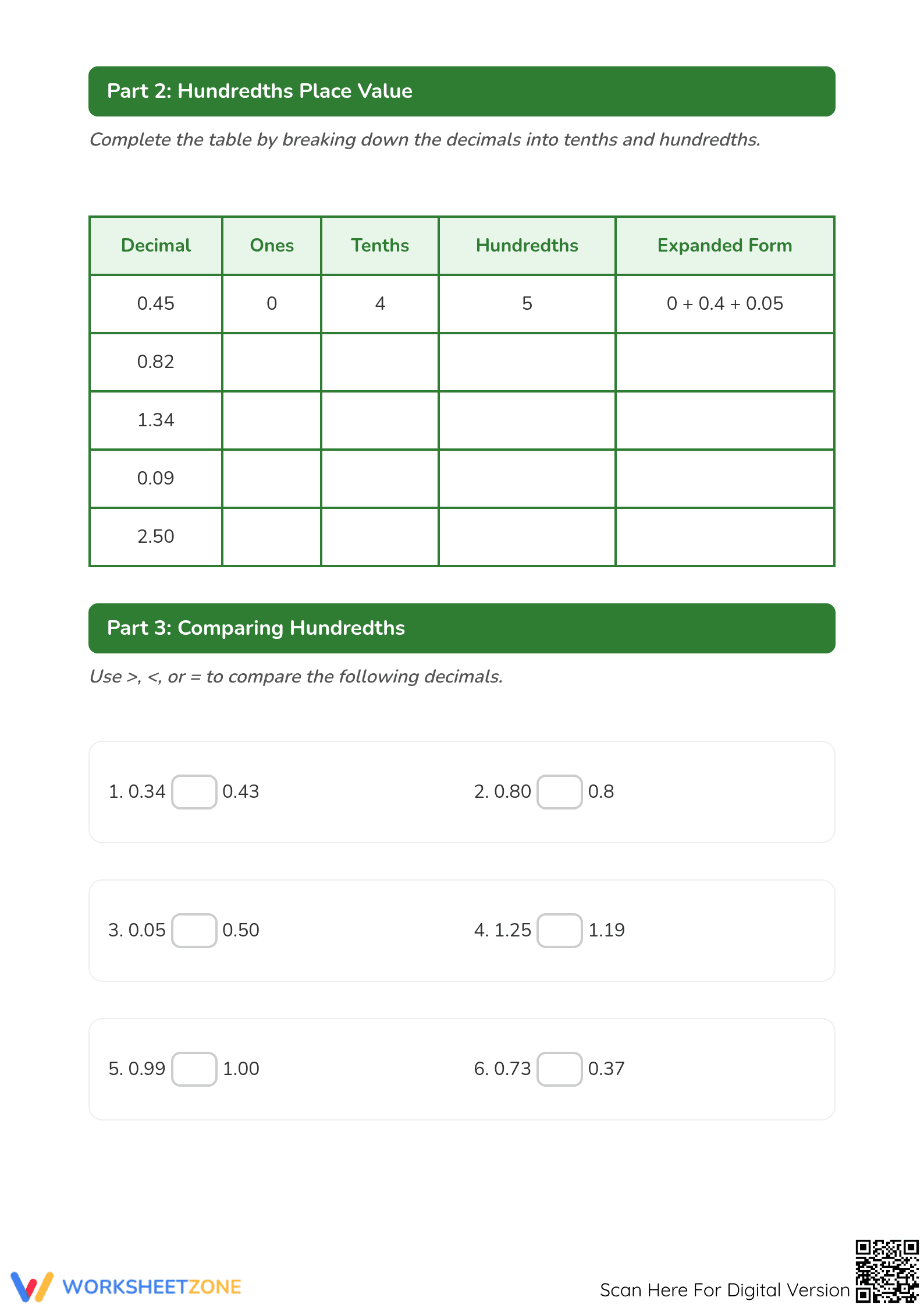 Essential Hundredths Worksheet | Grade 4 & 5 Math - Page 2