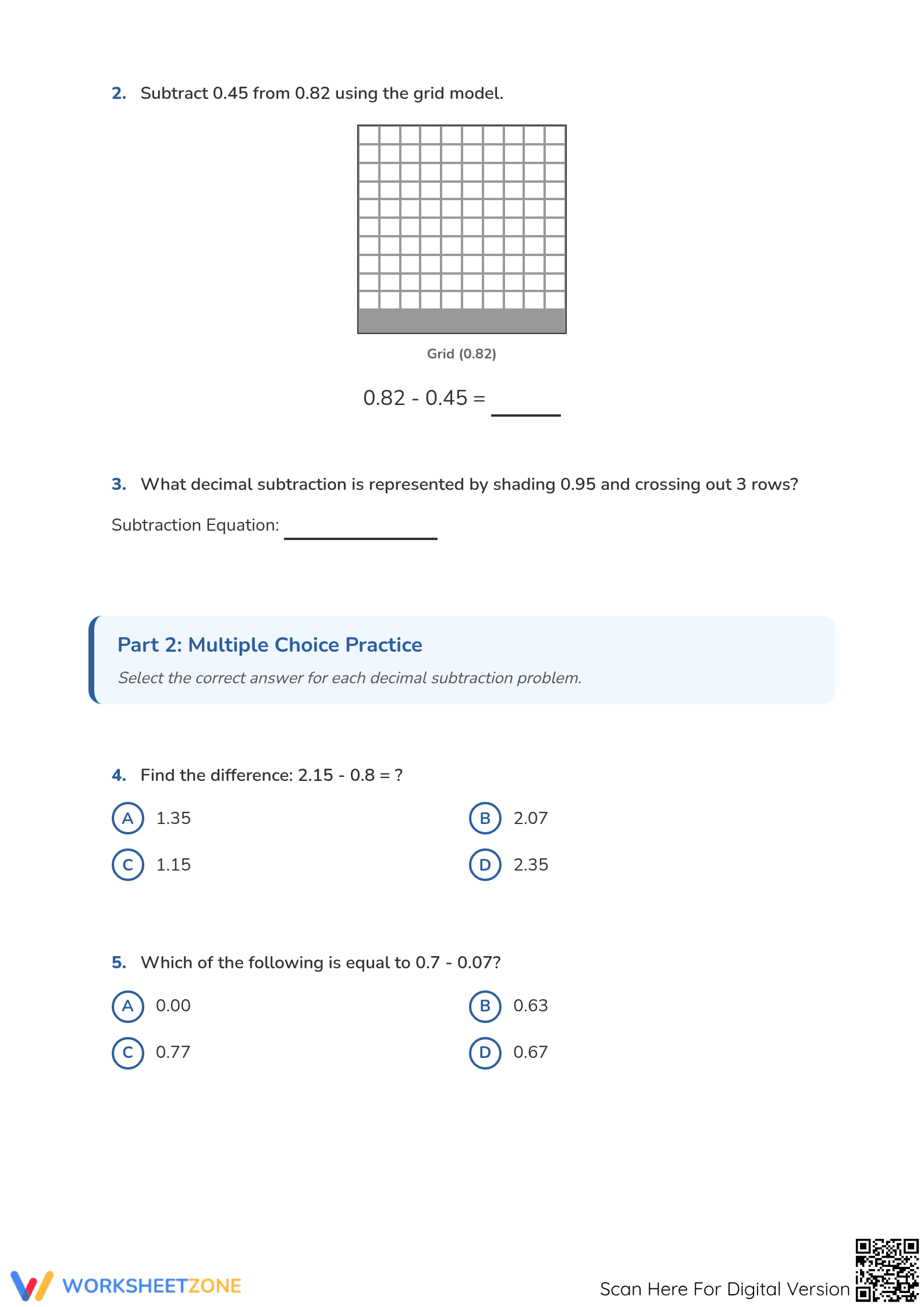 Subtracting Decimals Worksheet | Printable Grade 5 Math - Page 2