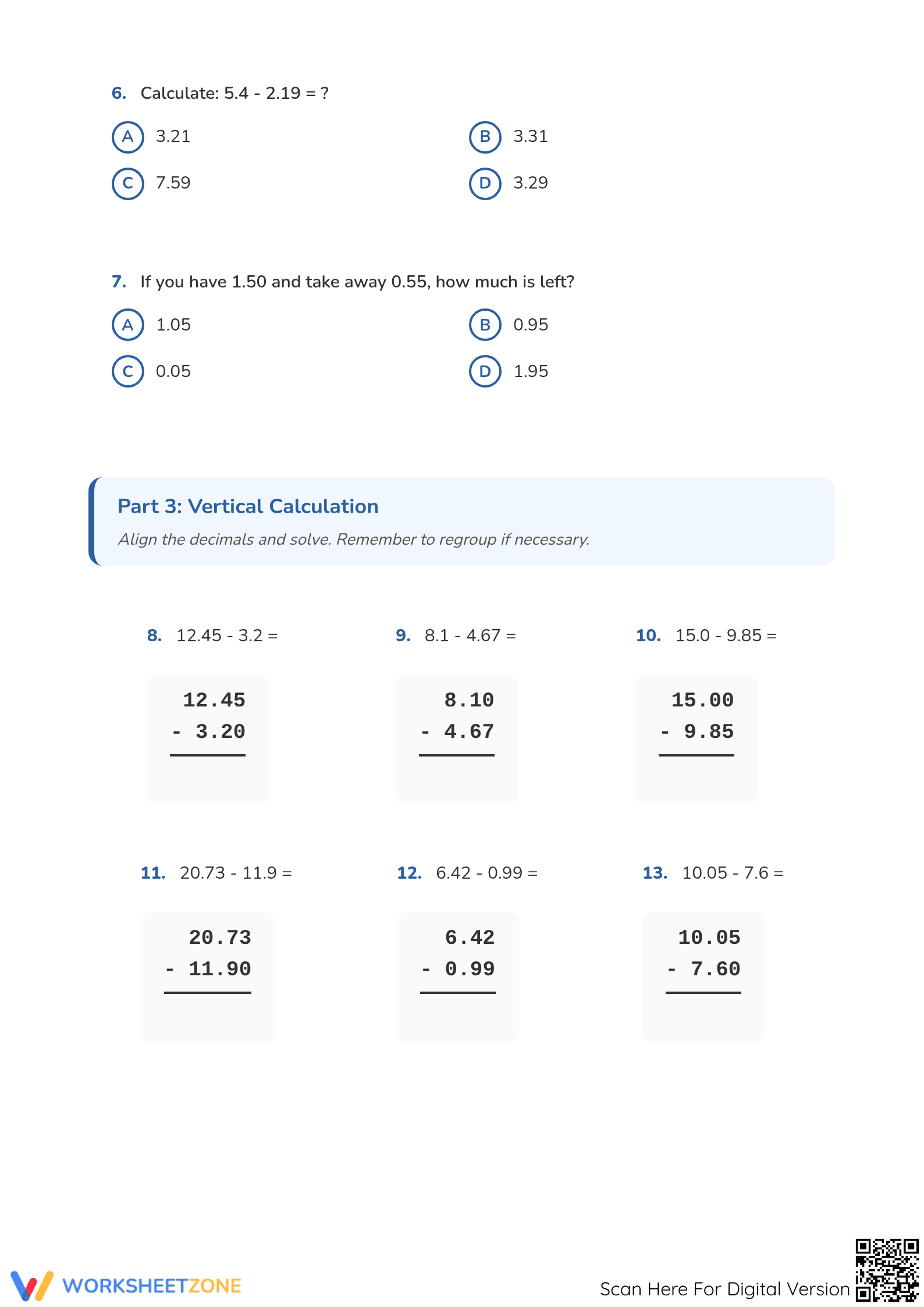 Subtracting Decimals Worksheet | Printable Grade 5 Math - Page 3