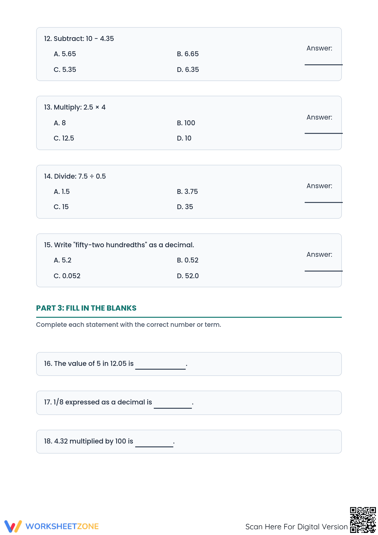5.NBT.B.7 Worksheet: Decimal Operations — Grade 5 Aligned - Page 3