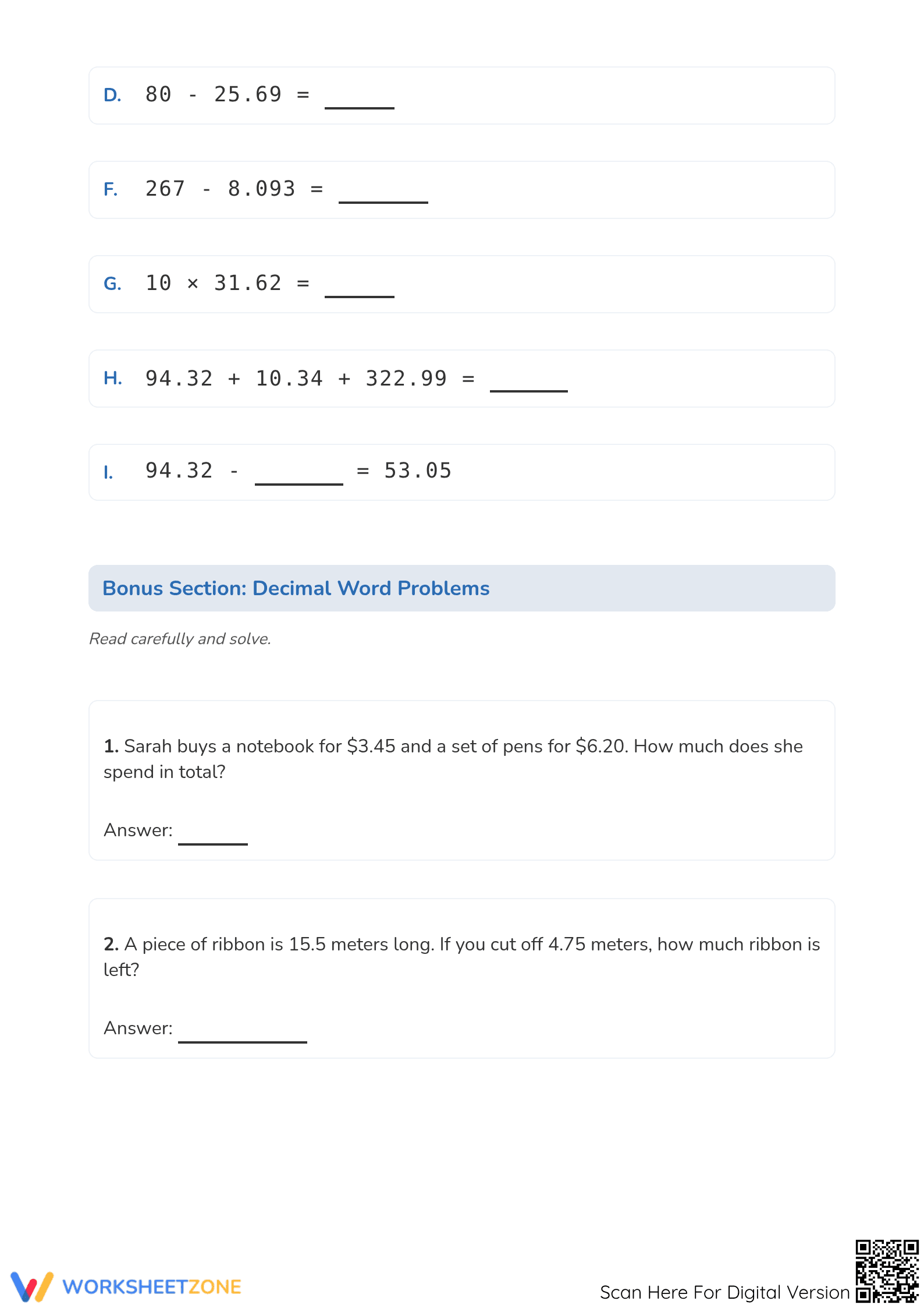 Essential Grade 5 Decimals Mind Riddle | Printable Math - Page 2