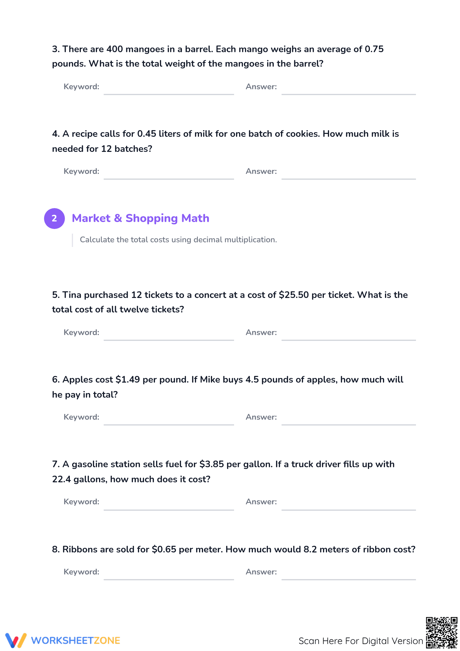 Multiplying Decimals Word Problems | Printable Grade 5 Math - Page 2