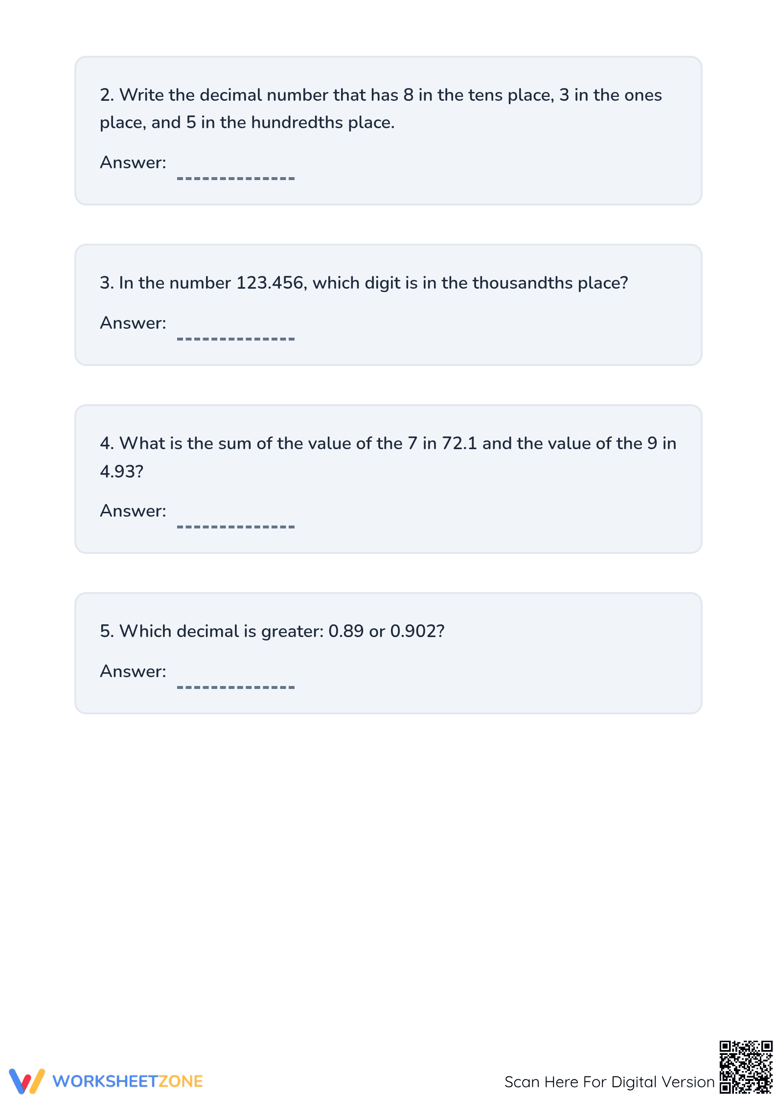 4.NF.C.6 Worksheet: Decimals — Grade 4 Aligned - Page 5