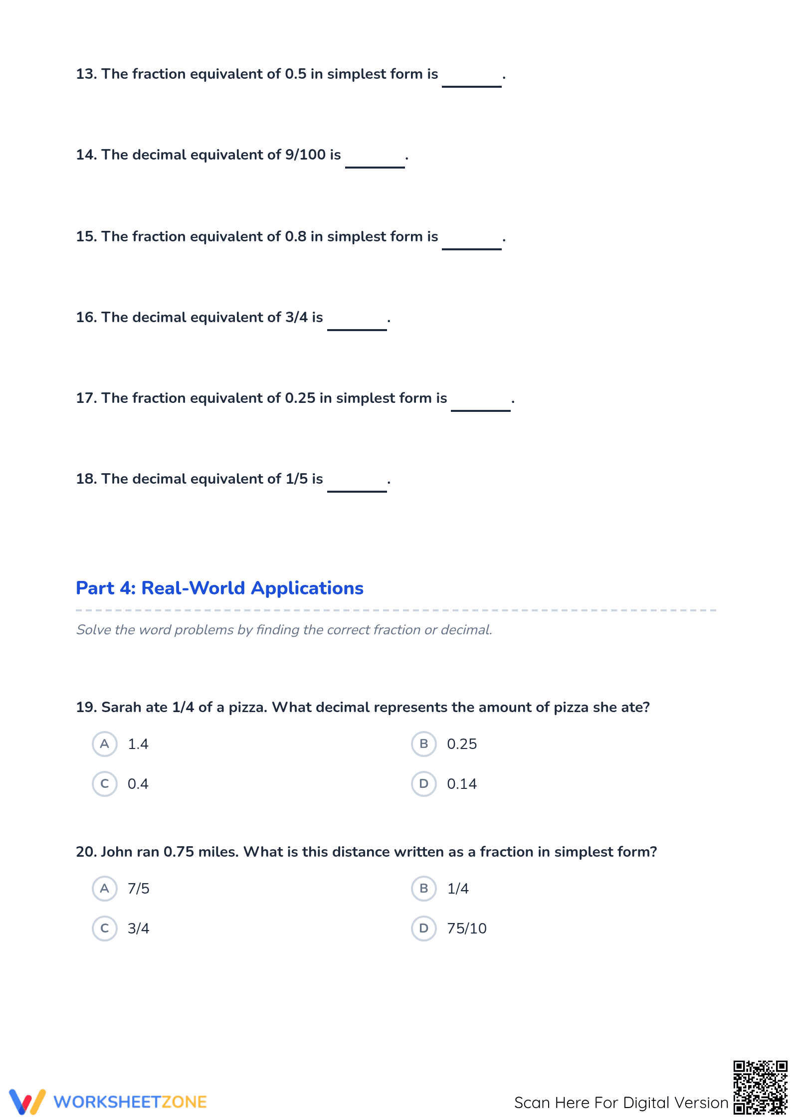 5.NBT.A.3 Worksheet: Fractions & Decimals — Grade 5 Aligned - Page 4