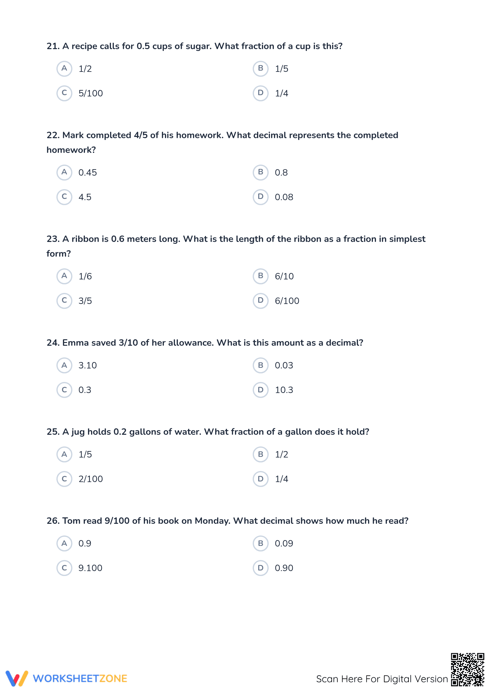 5.NBT.A.3 Worksheet: Fractions & Decimals — Grade 5 Aligned - Page 5