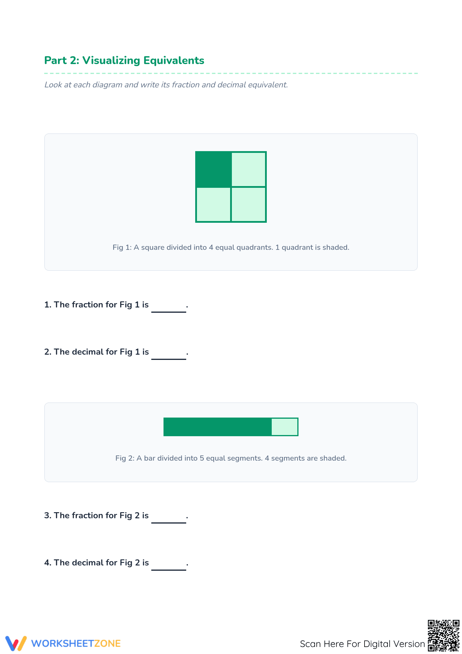 Essential Grade 4 Fraction and Decimal Equivalents Worksheet - Page 2