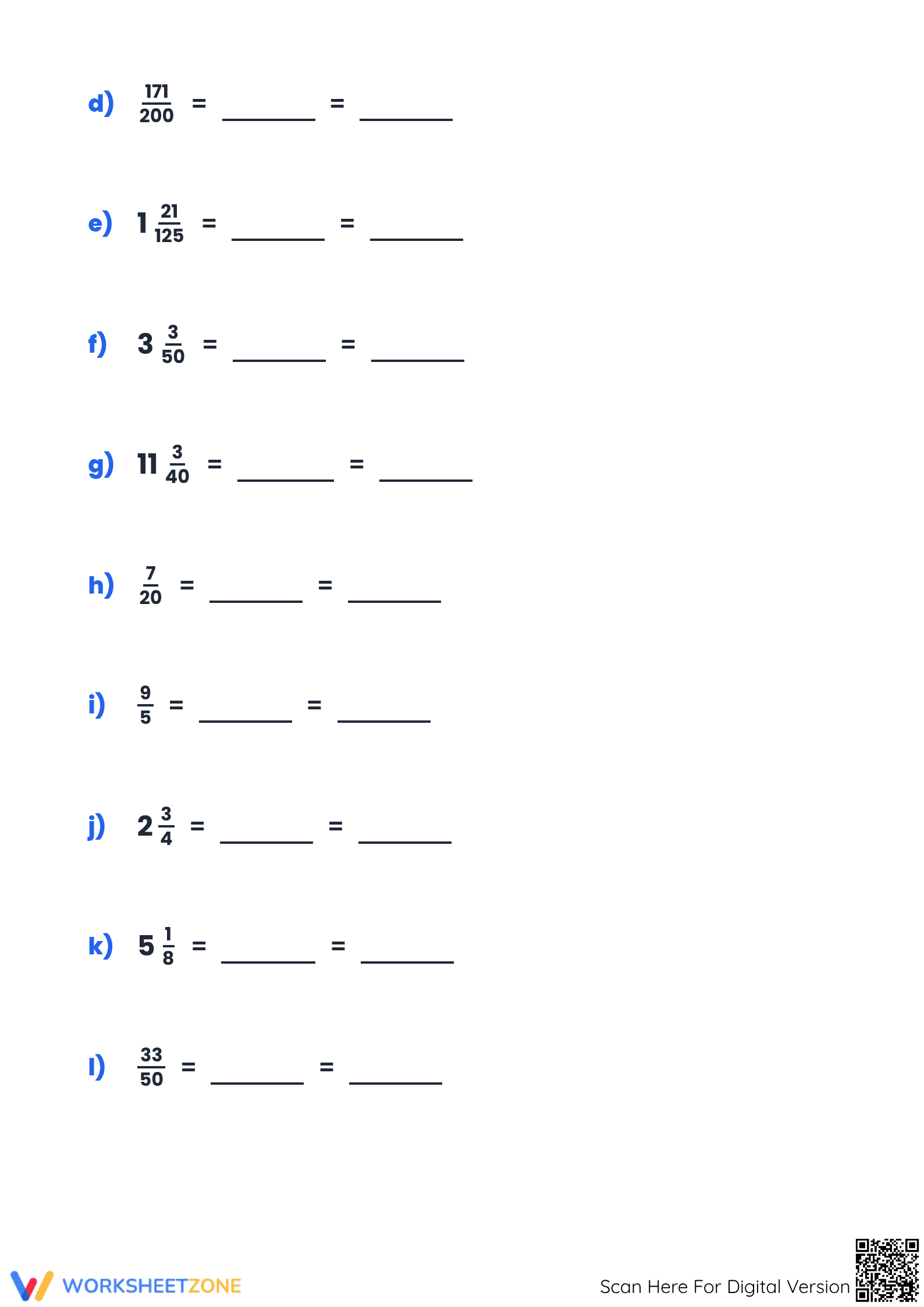 Printable Fraction to Decimal Worksheet | Grade 5 Math - Page 2