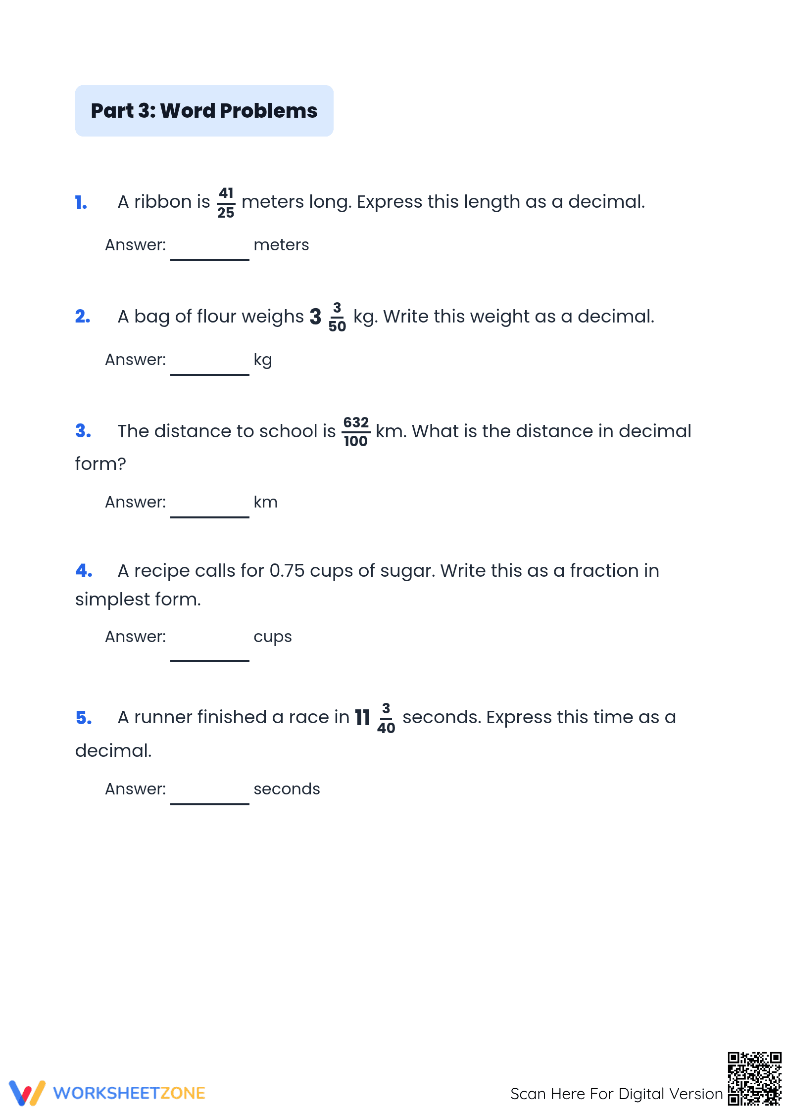 Printable Fraction to Decimal Worksheet | Grade 5 Math - Page 4