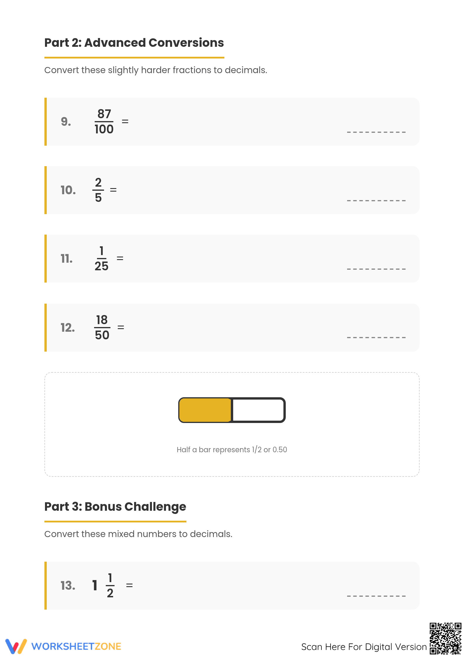 Printable Fractions to Decimals Worksheet | Grade 6-7 Math - Page 3