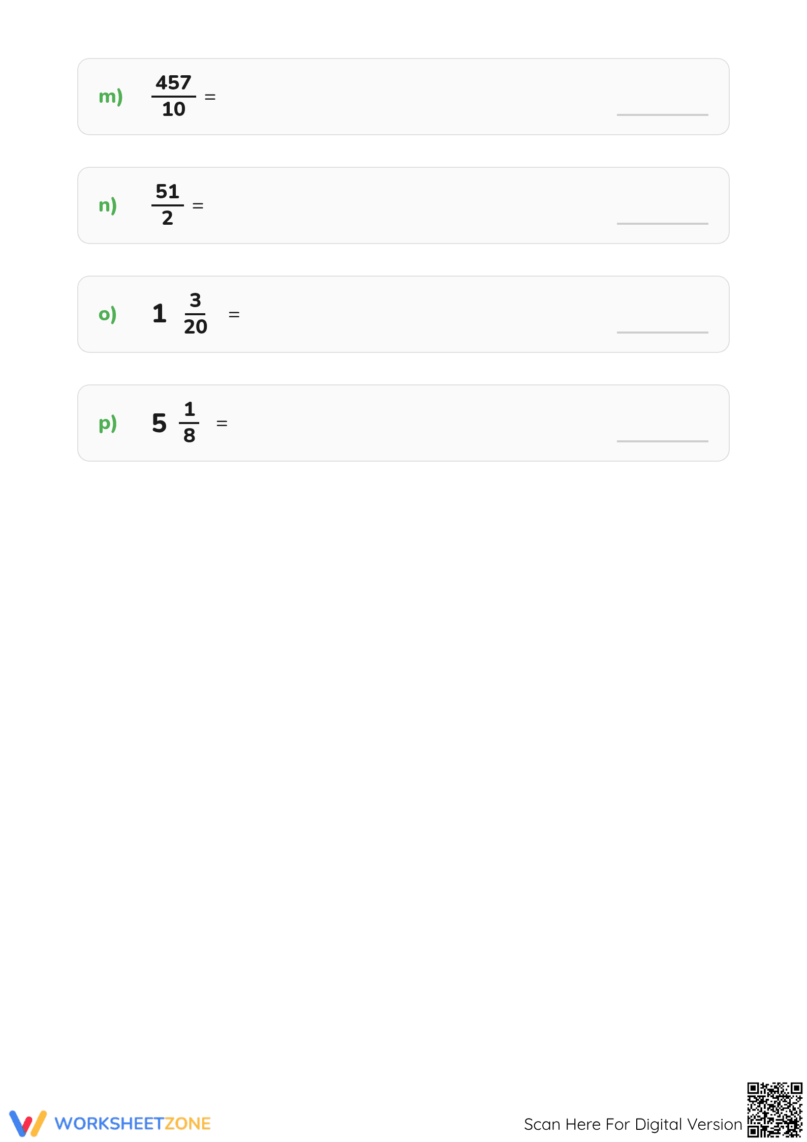 Printable Fraction to Decimal Worksheet | Grade 5 Math - Page 3