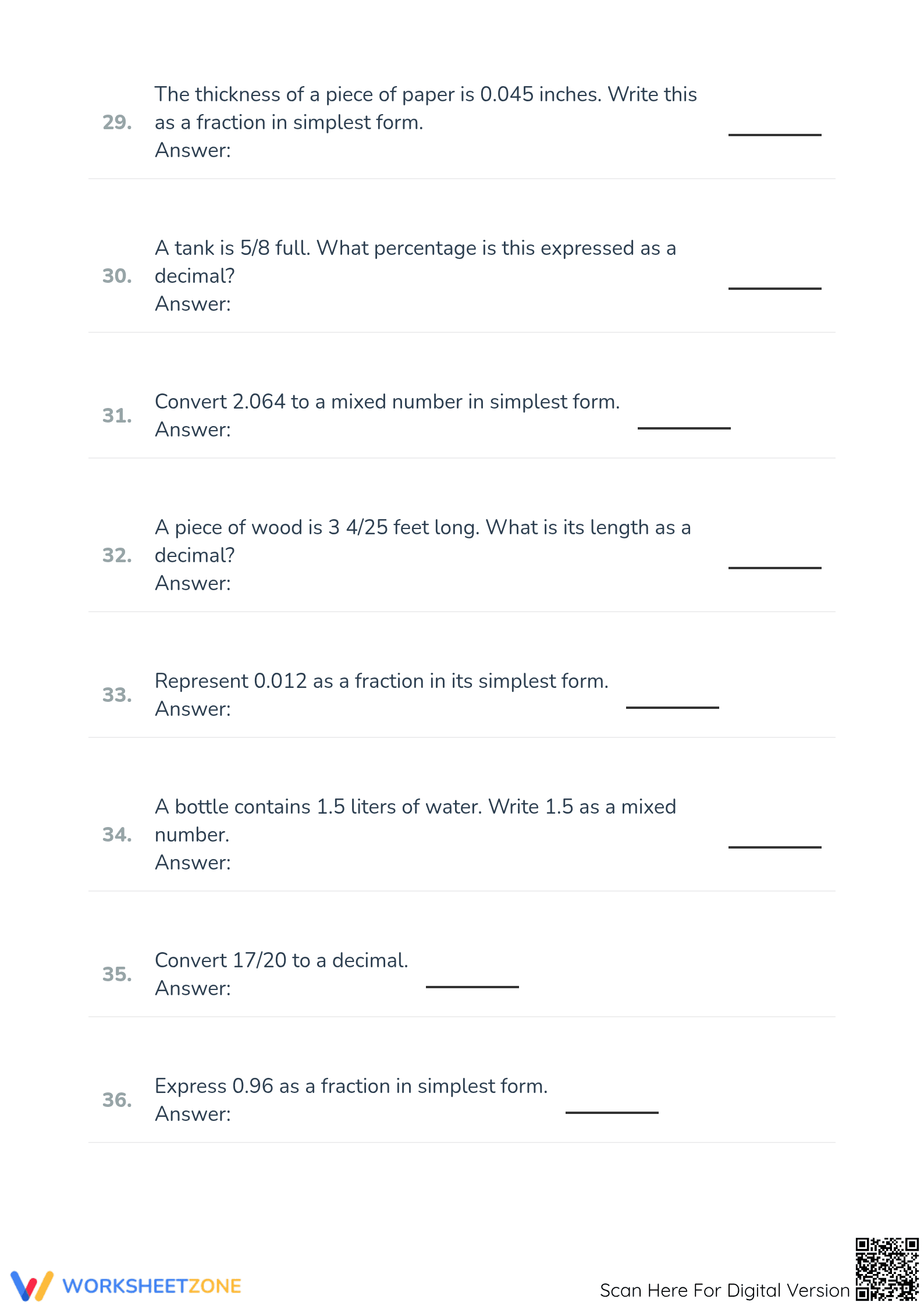 Essential Convert Decimal to Fraction Worksheet | Grade 5 - Page 5