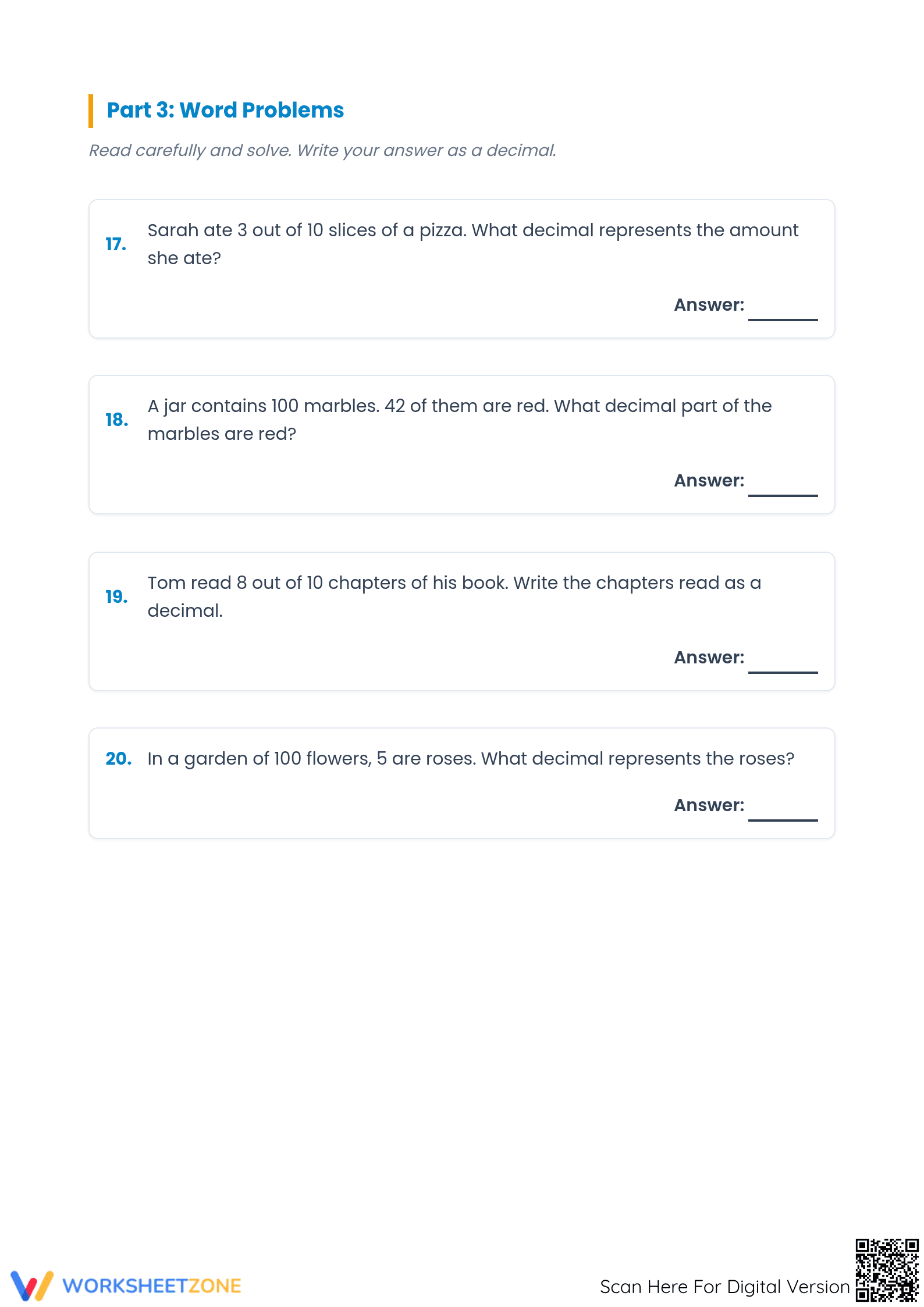 Printable Modeling Fractions & Decimals Worksheet | Grade 4 - Page 3