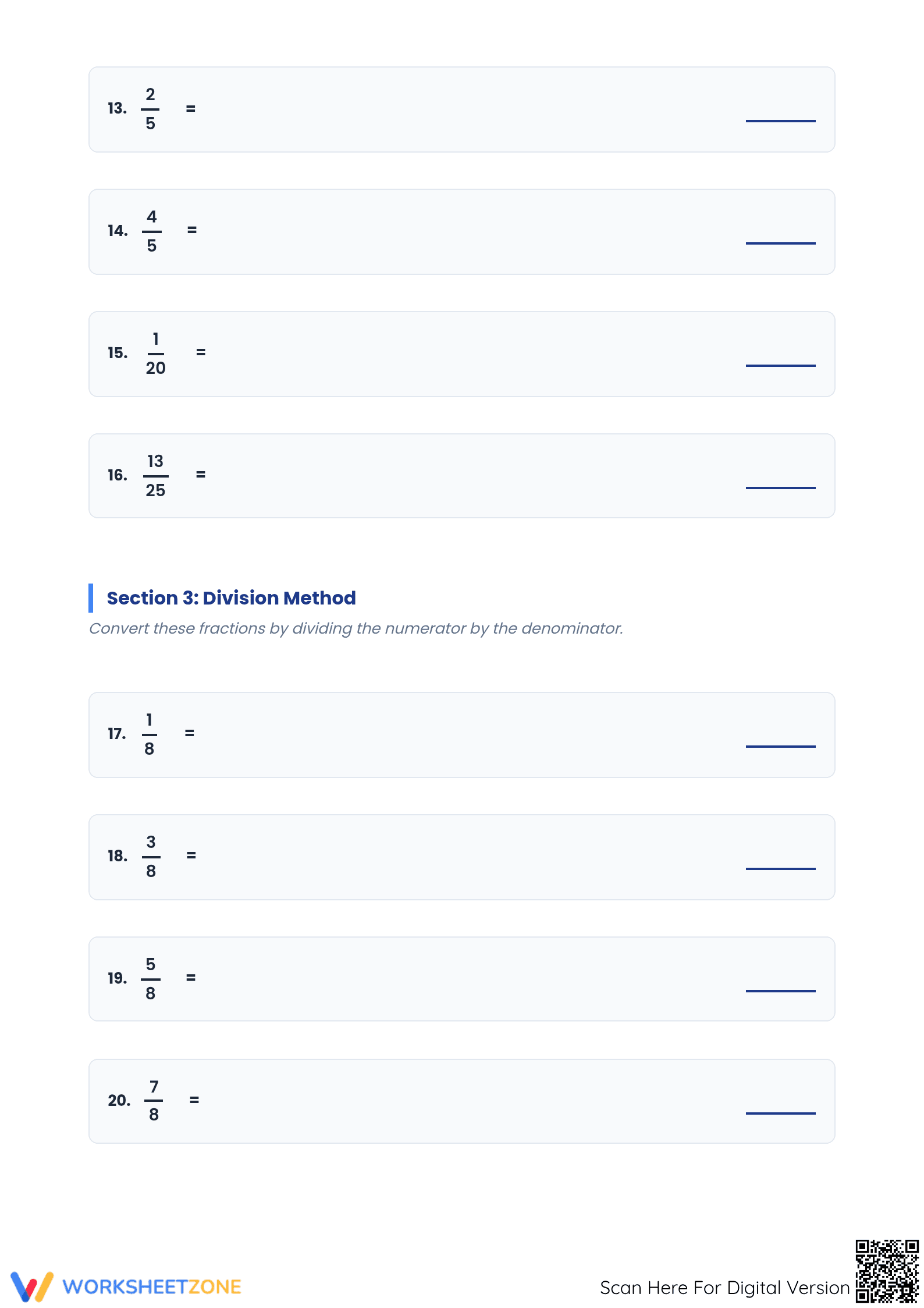 Changing Fractions to Decimals Worksheet | Essential Grade 7 - Page 3