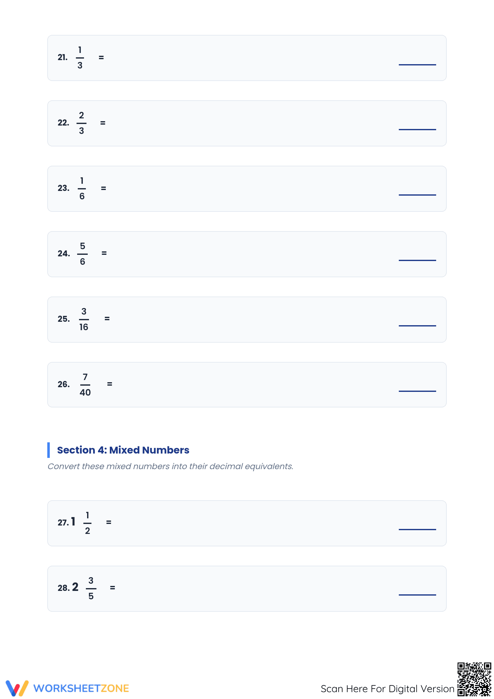 Changing Fractions to Decimals Worksheet | Essential Grade 7 - Page 4