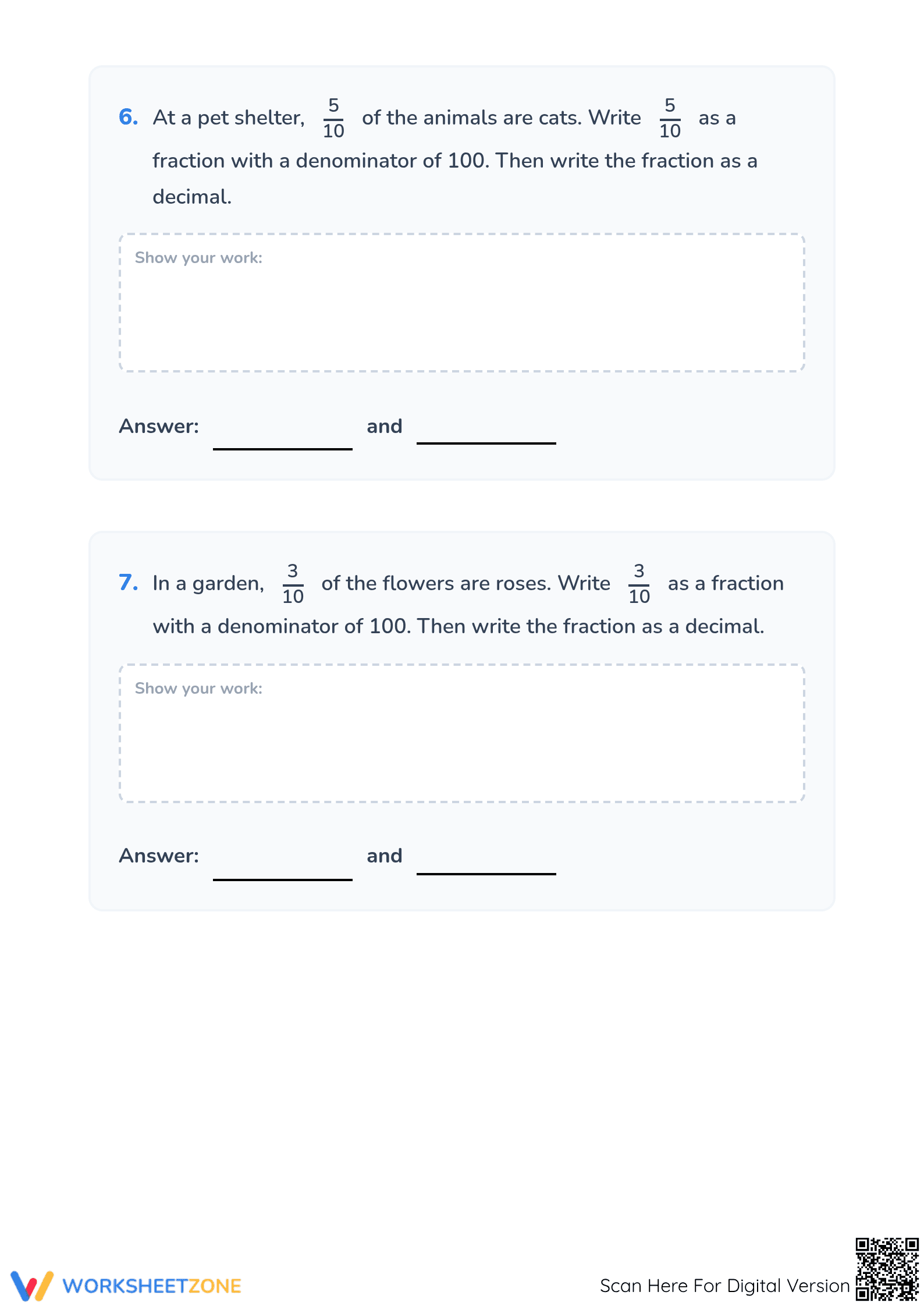 Essential Grade 4 Decimals and Fractions Worksheet - Page 4