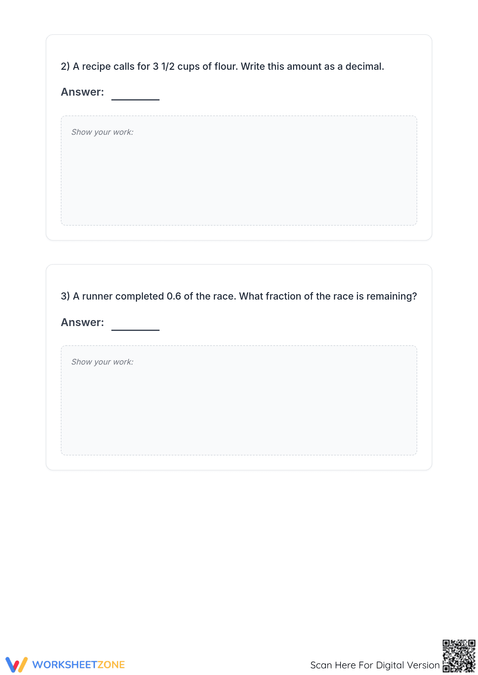 Printable Fraction and Decimal Conversions | Grade 7-9 Math - Page 5