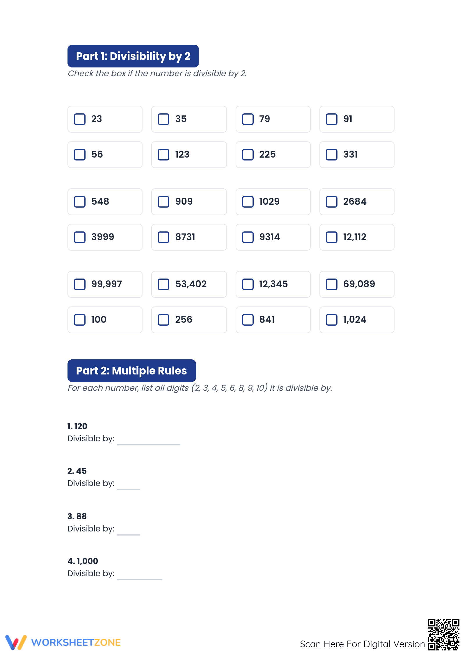 Divisibility by 2 Worksheet: Printable Math Practice — Grade 4-6 - Page 2