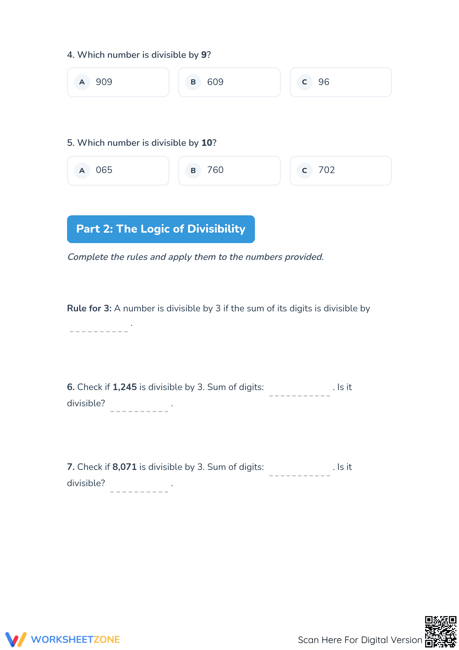 Printable Divisibility Rules Worksheet | Grade 5 Math - Page 2