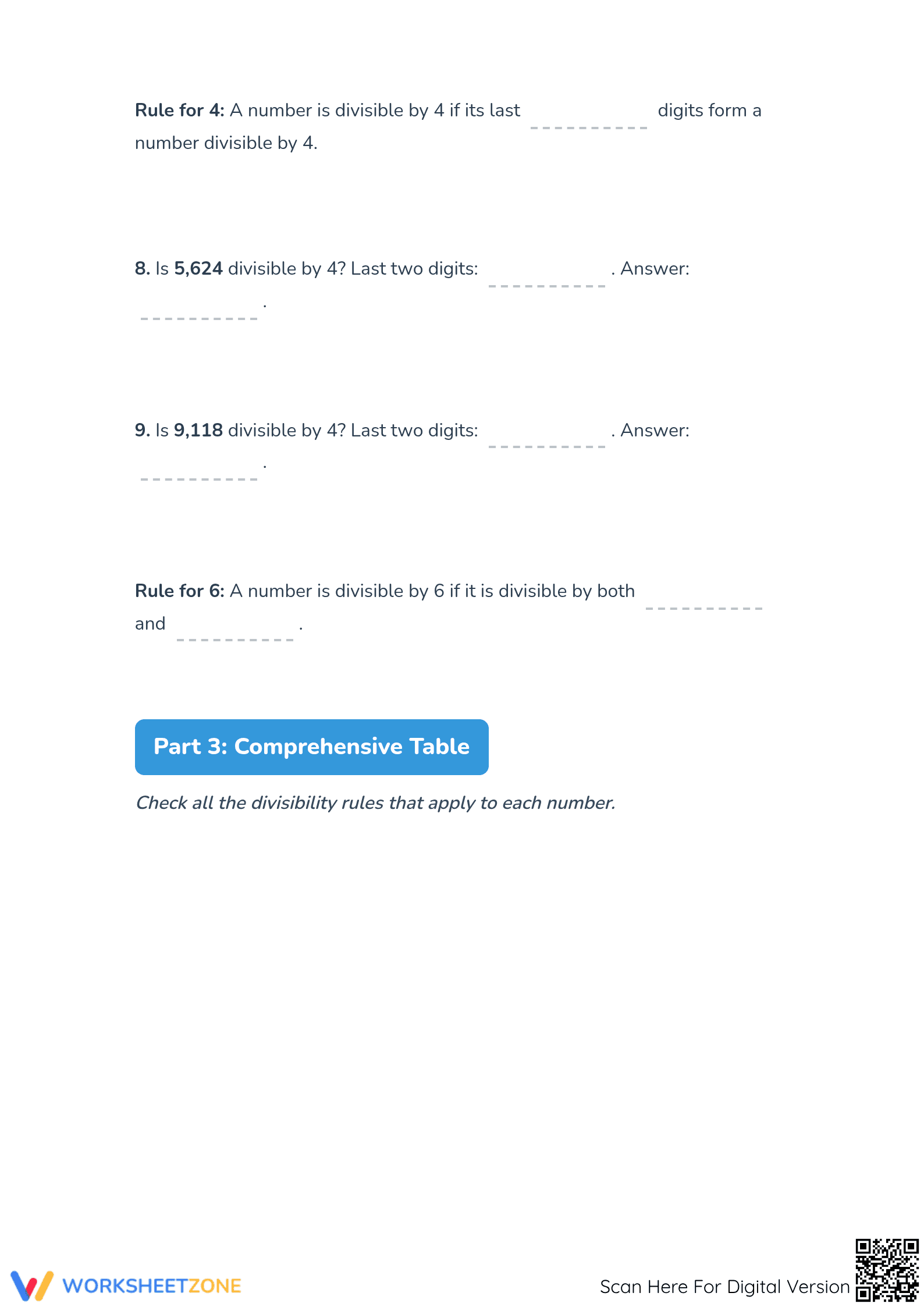 Printable Divisibility Rules Worksheet | Grade 5 Math - Page 3