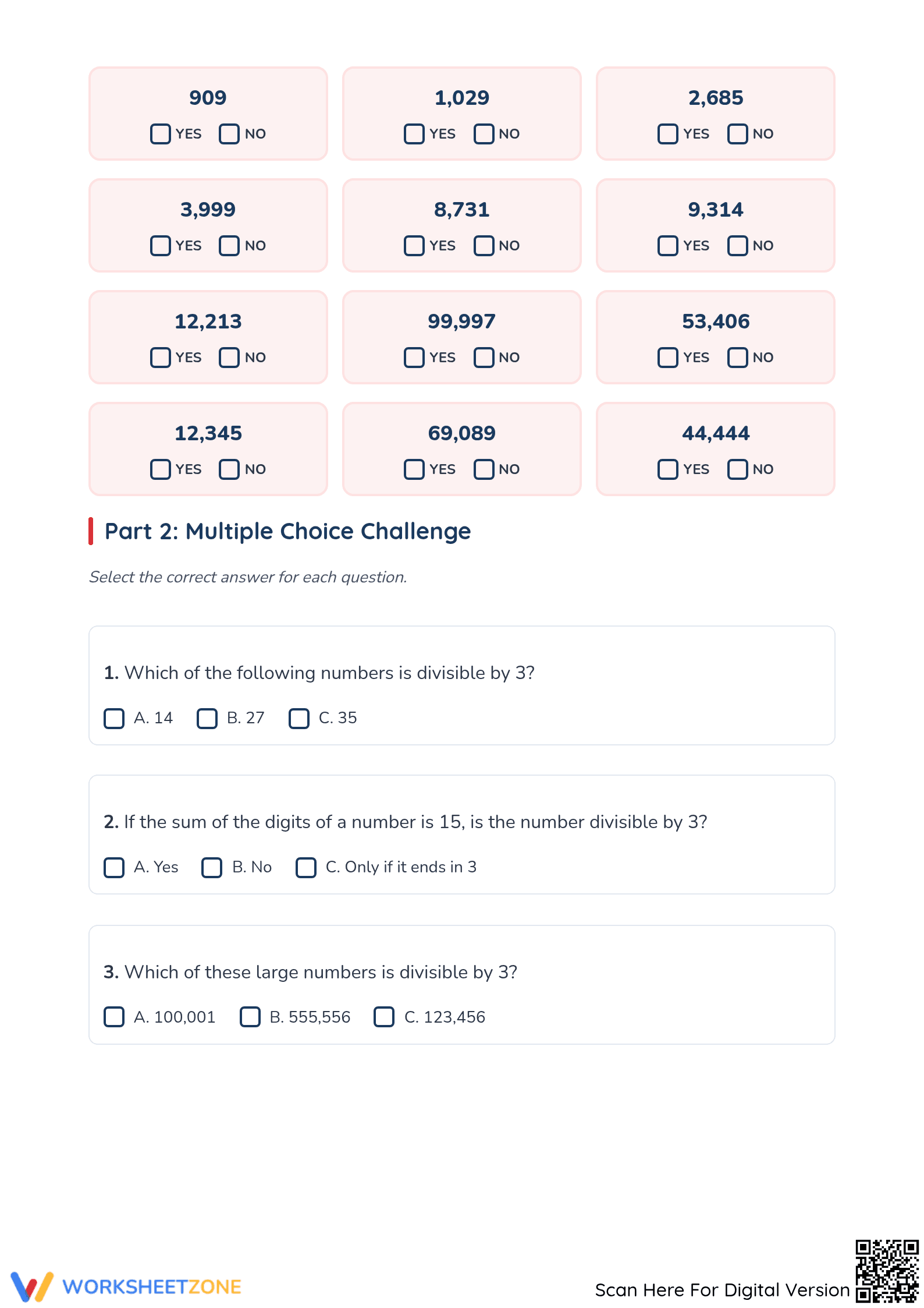 Essential Divisibility by 3 Worksheet | Grade 4-7 Math - Page 2