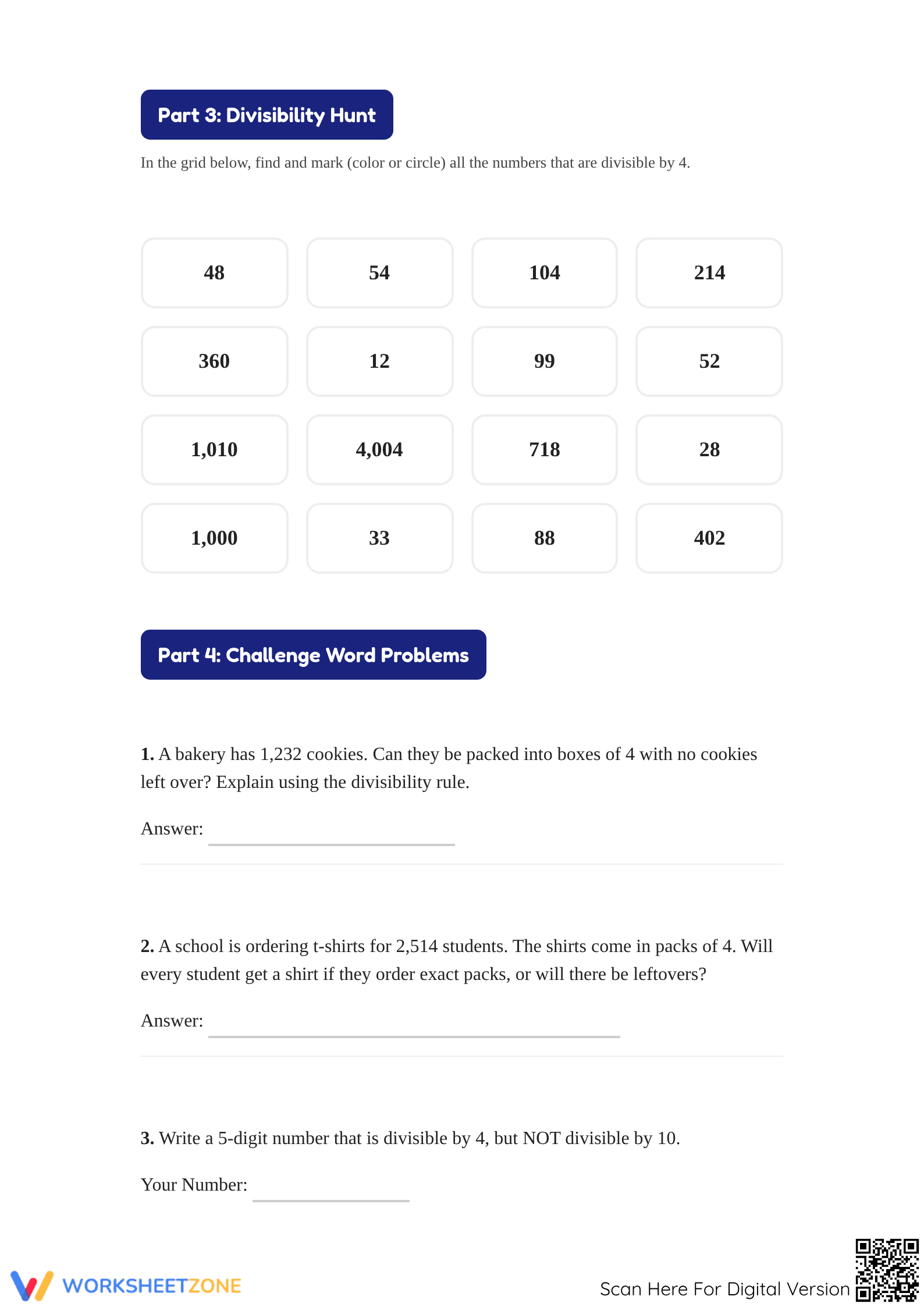 Divisible by 4 Worksheet | Grade 4-7 Essential Printable - Page 3