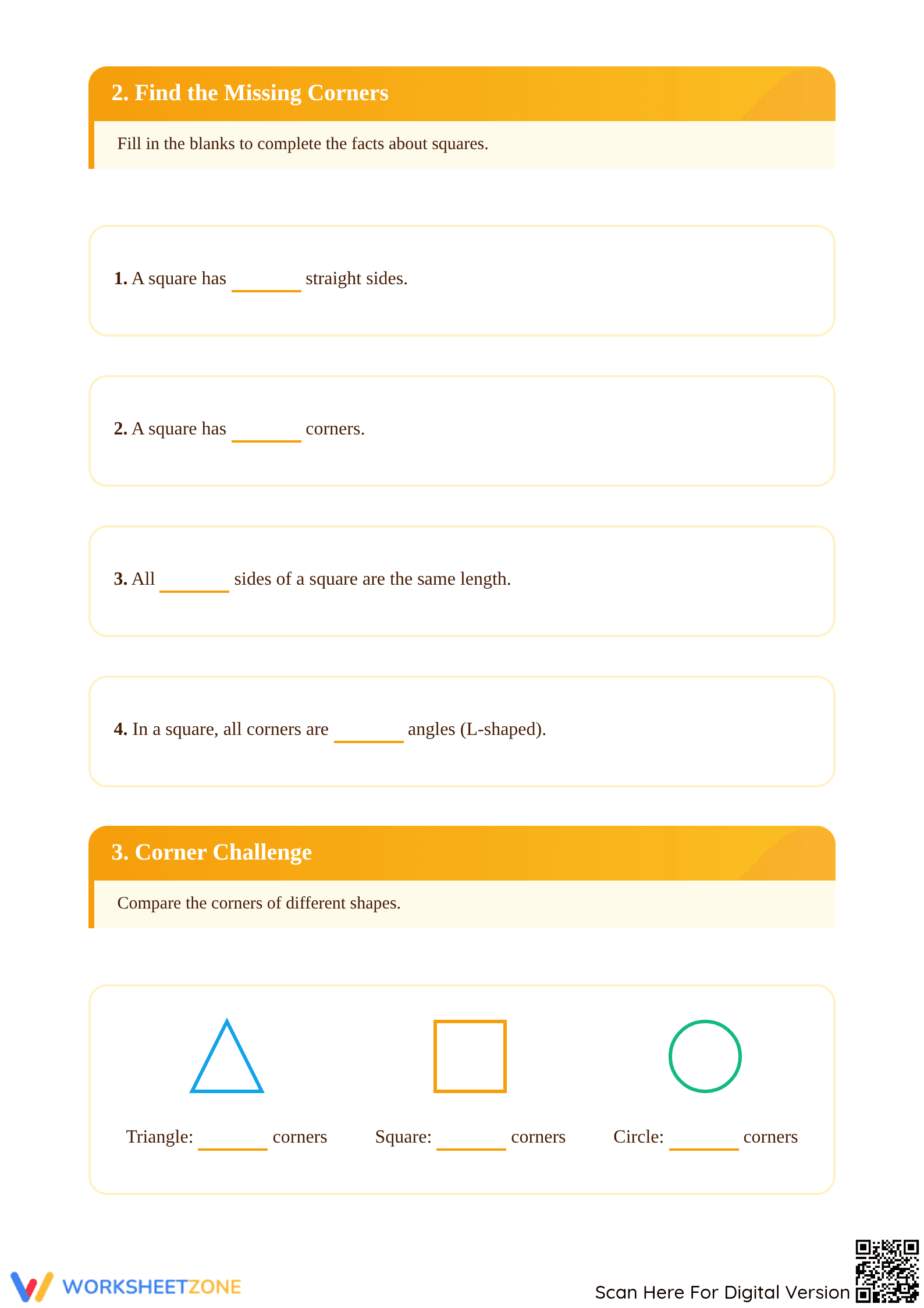 Printable Squares and Corners Worksheet | Grade 1 Math - Page 2