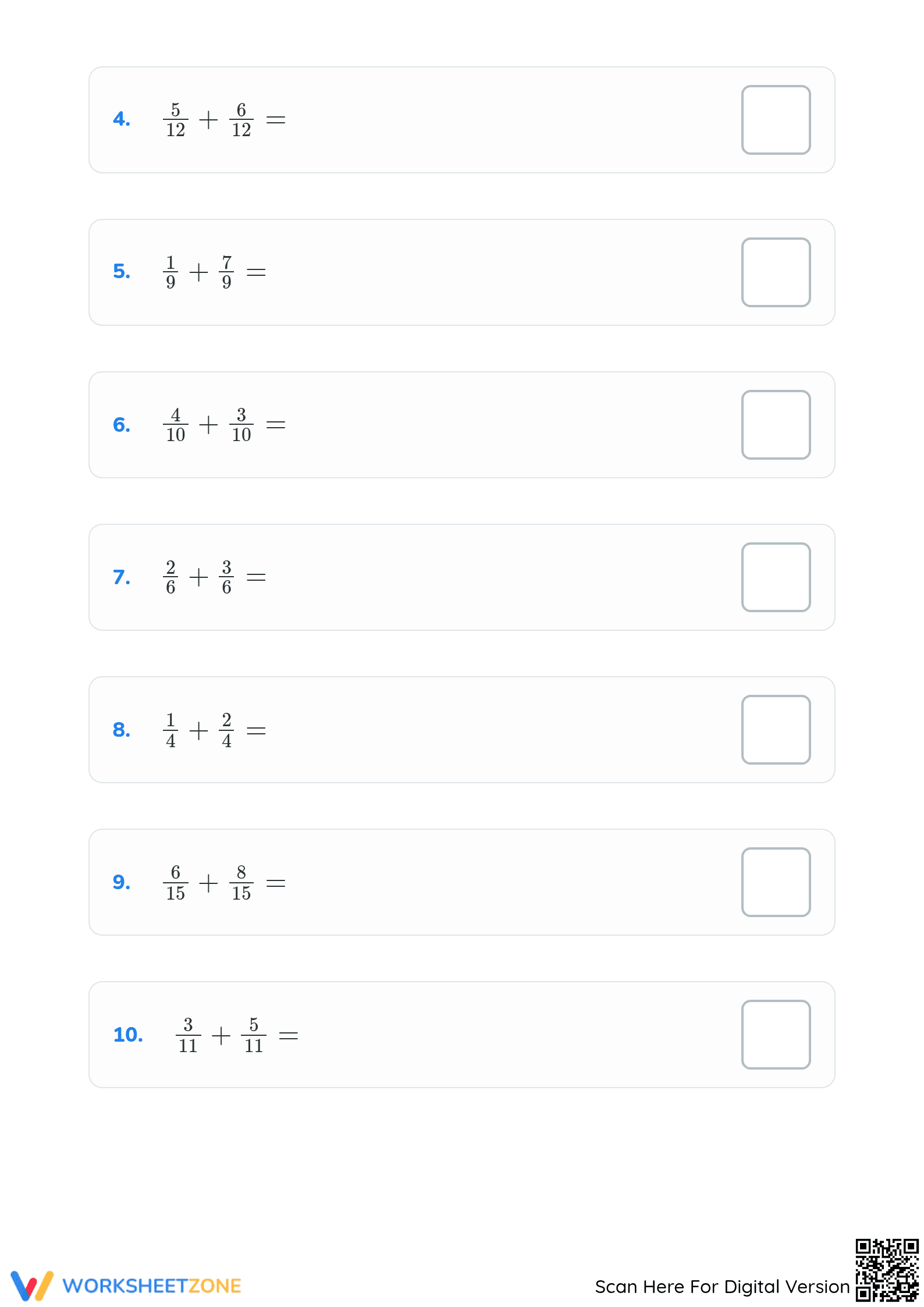 Complete Addition of Fractions Worksheet | Grade 4 Aligned - Page 2