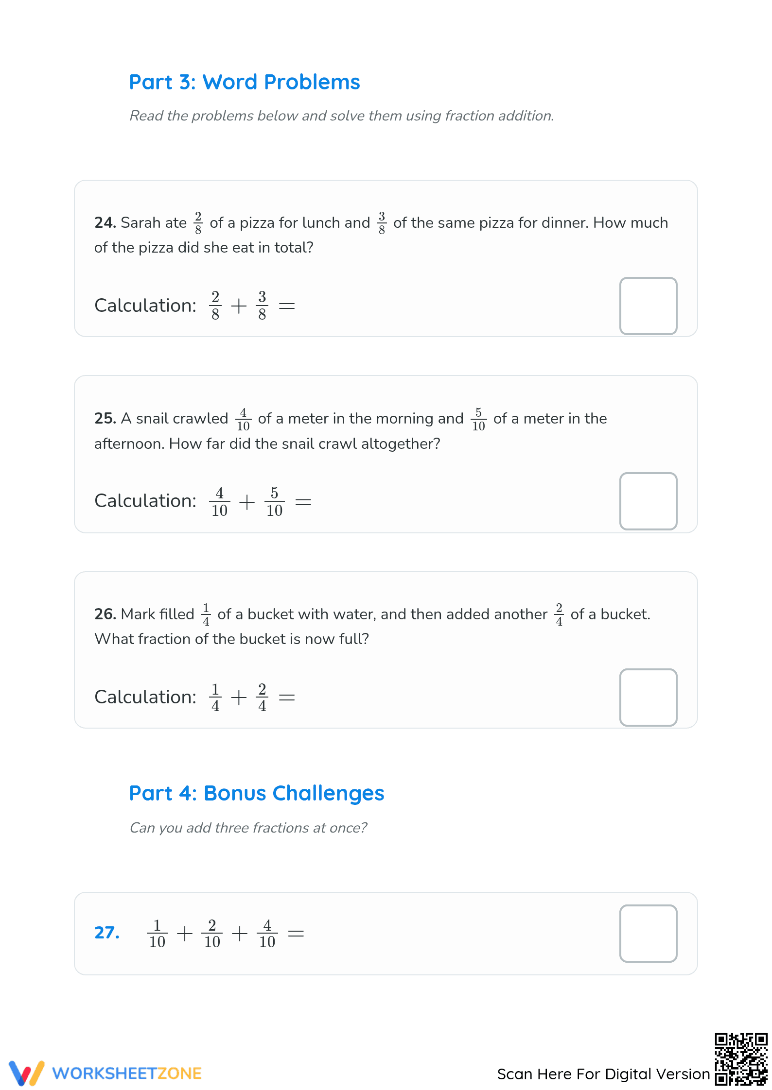 Complete Addition of Fractions Worksheet | Grade 4 Aligned - Page 5