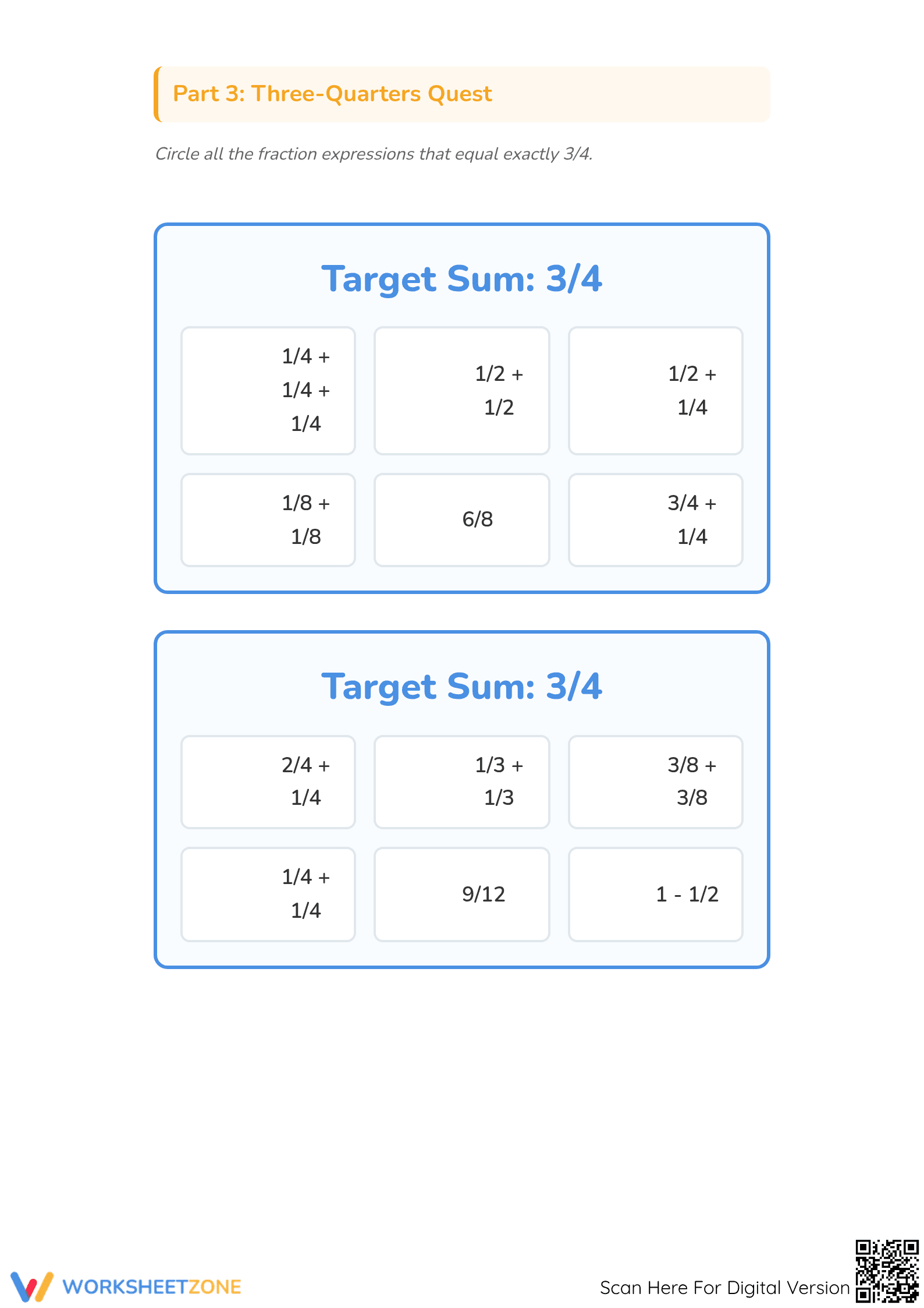 Essential Fractions: Target Sum Expressions | Grade 4-5 - Page 3