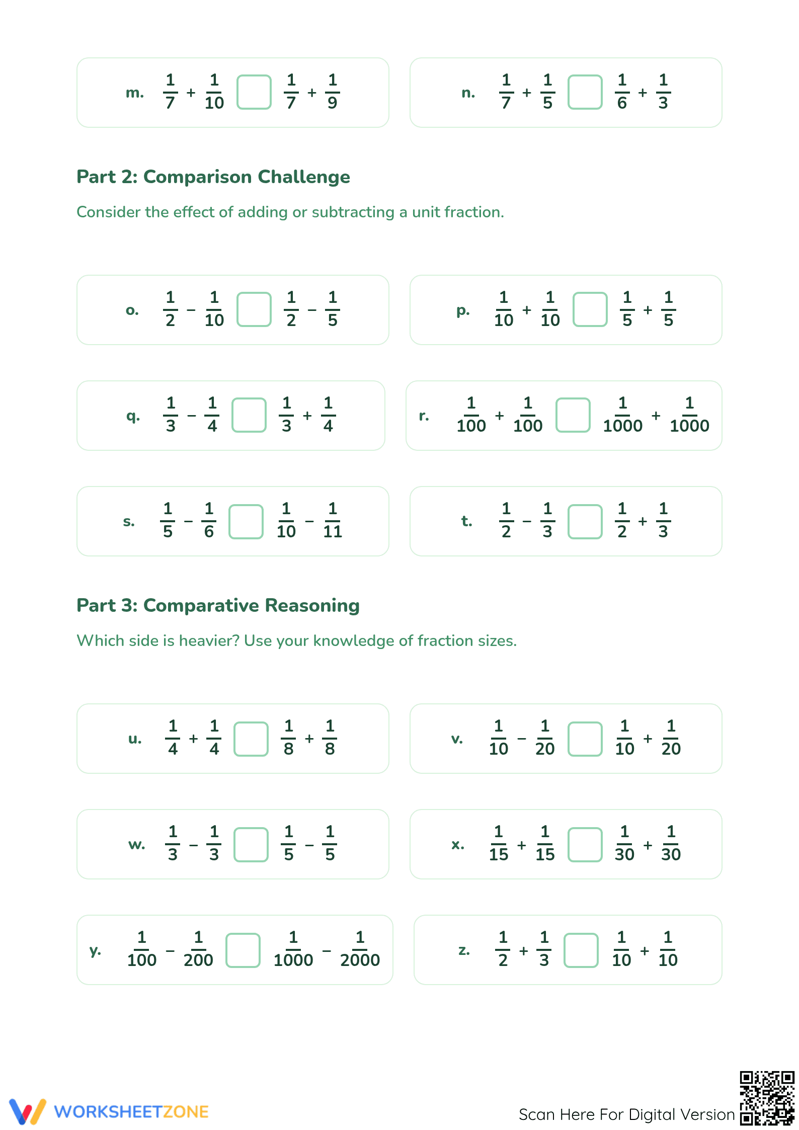 Printable Sums and Differences of Unit Fractions Worksheet - Page 2