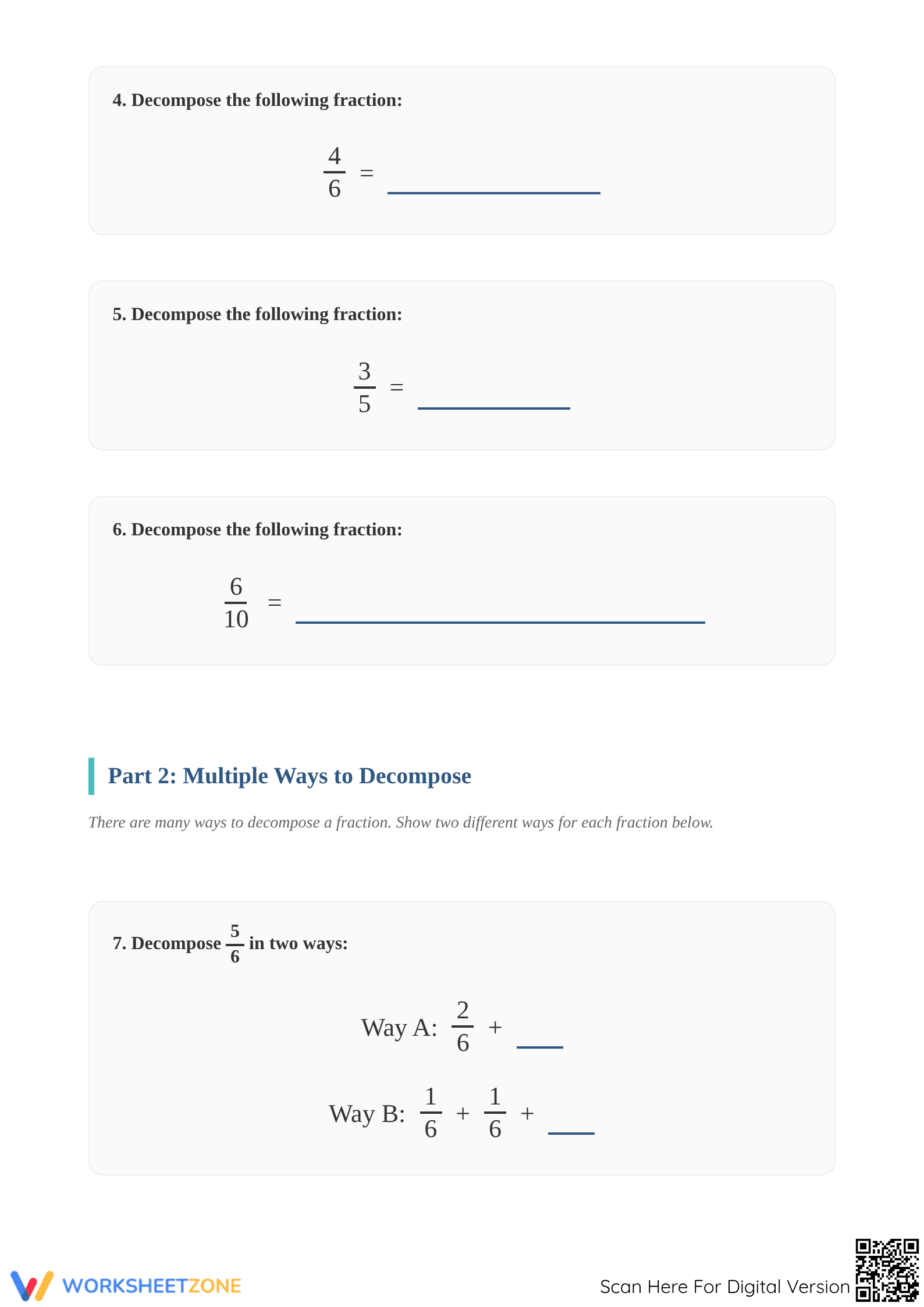 Essential Decompose Fractions Worksheet | Grade 4 Math - Page 2