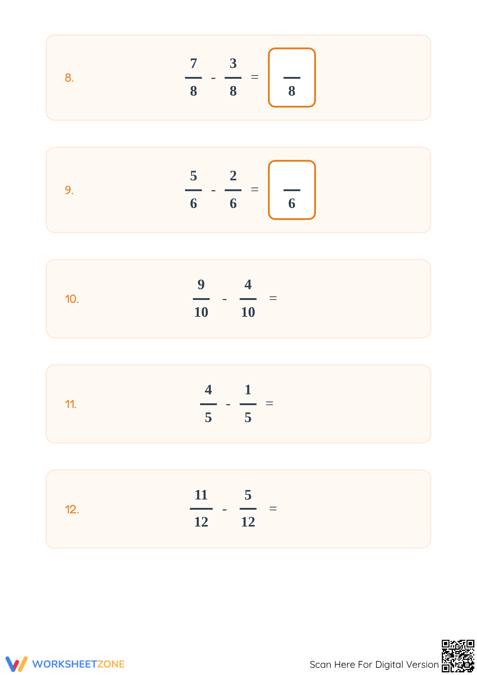 Essential Fractions: Add & Subtract Like Denominators - Page 3