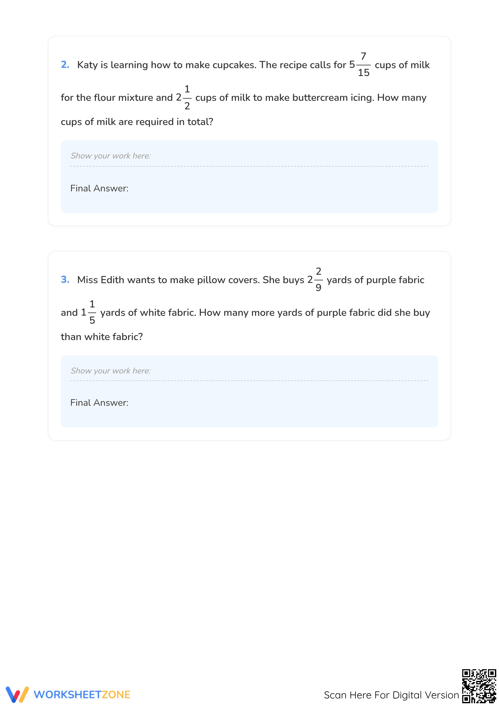 Grade 5 Mixed Numbers — Printable No-Prep Worksheet - Page 2