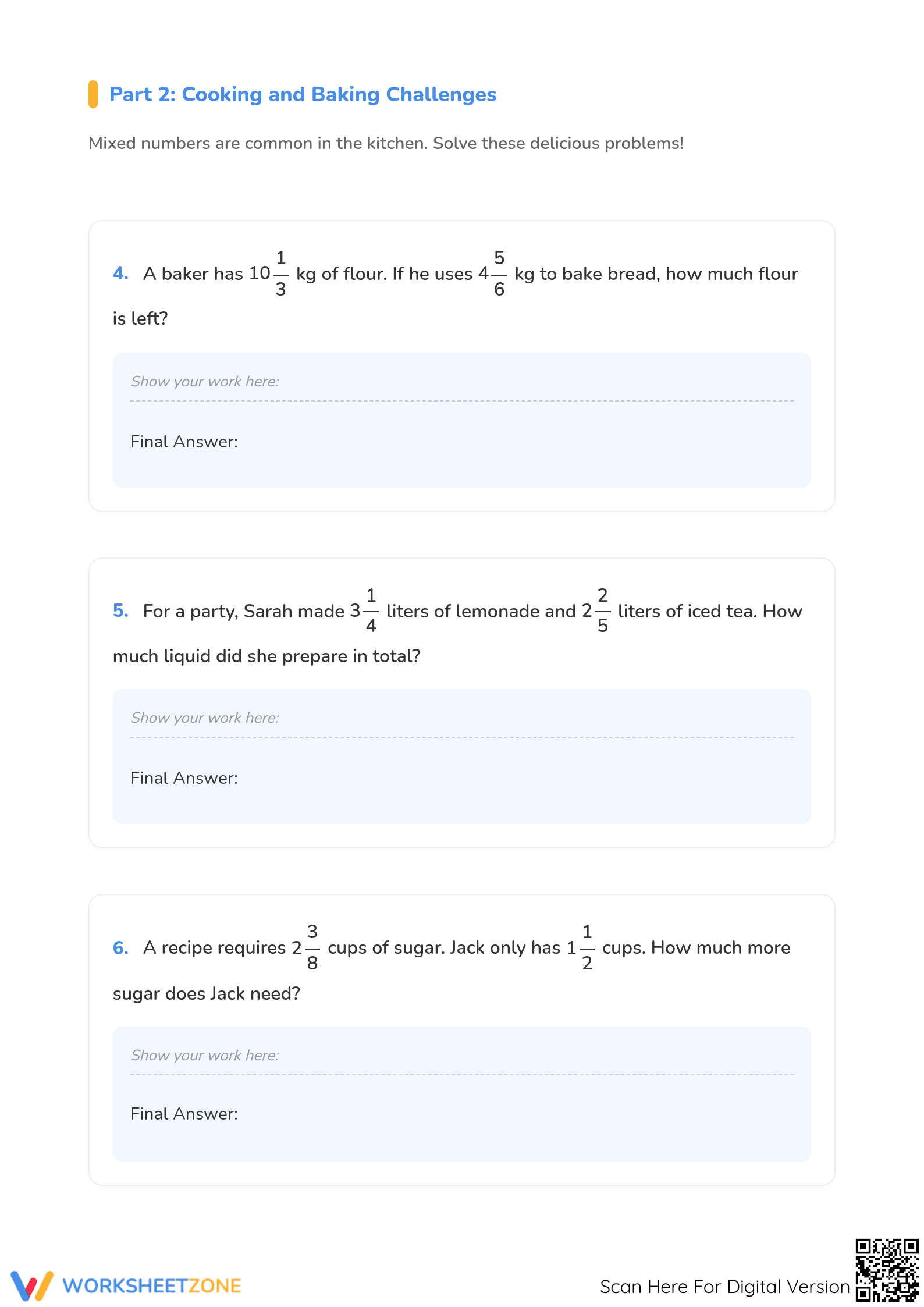 Grade 5 Mixed Numbers — Printable No-Prep Worksheet - Page 3