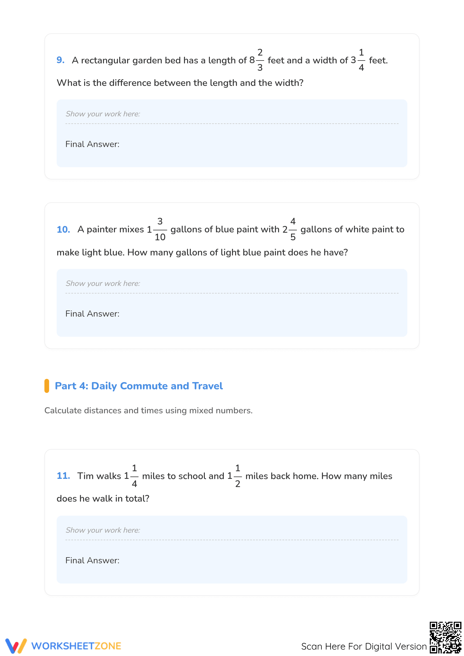 Grade 5 Mixed Numbers — Printable No-Prep Worksheet - Page 5