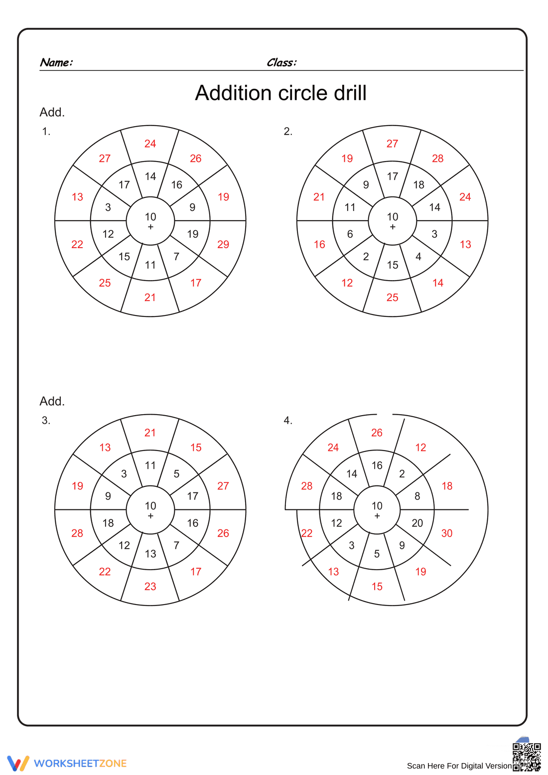 Addition Circle Drill Practice Worksheet - Page 2