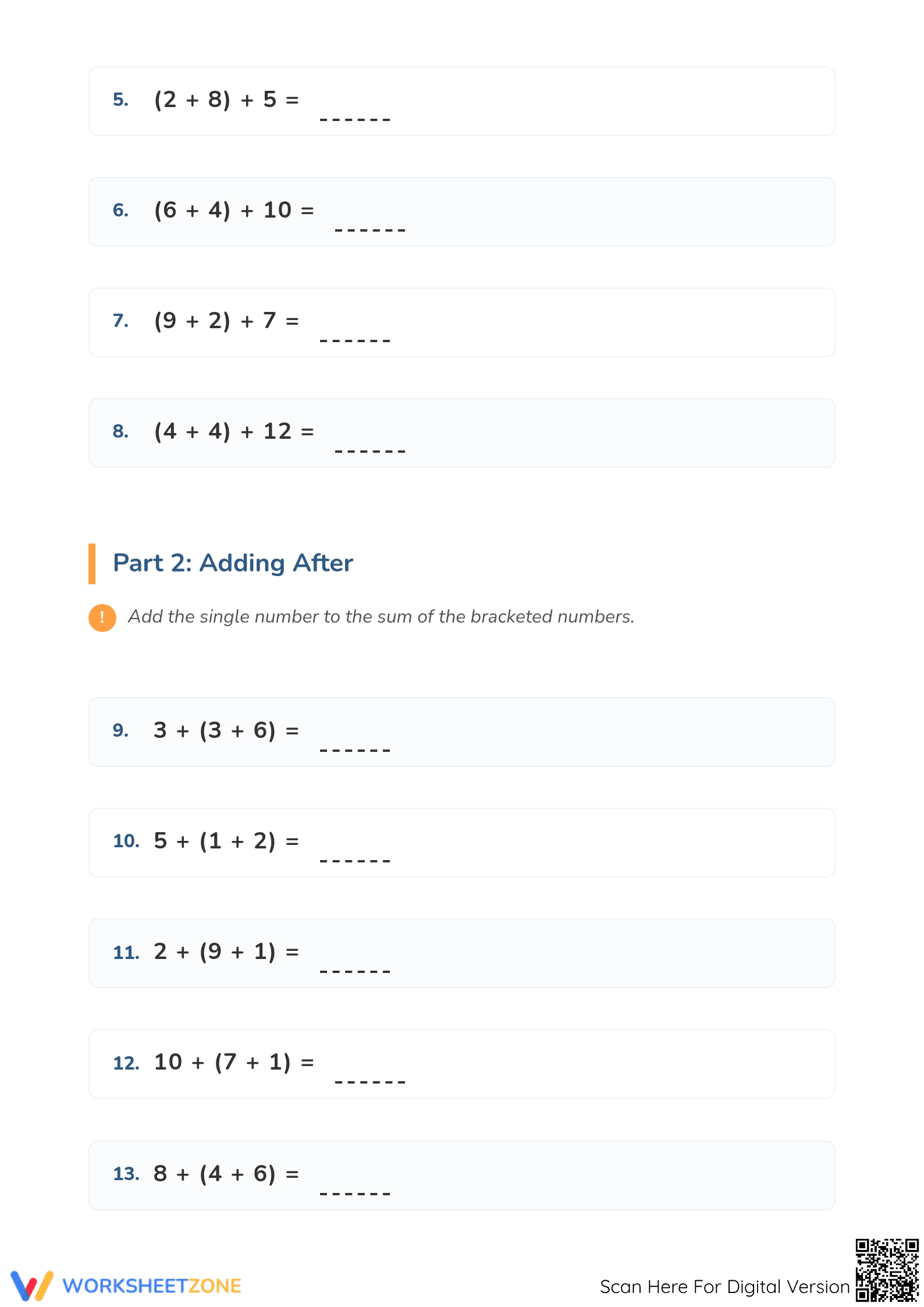 Printable Addition with Brackets Worksheet | Grade 3 Math - Page 2